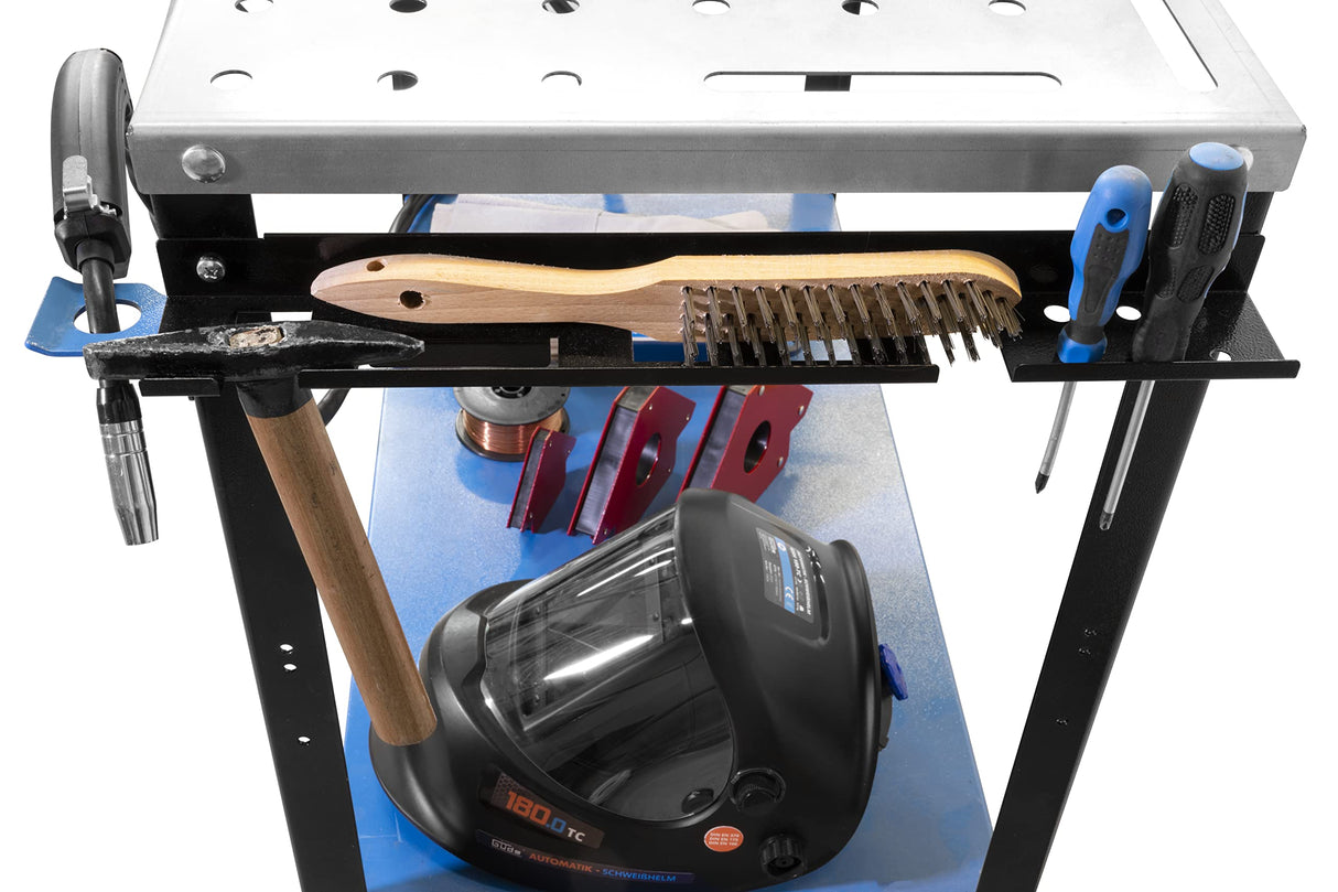 Güde 20105 MST 915 plus - Mesa de soldadura portátil (consola de soldador, ojales colgantes, incluye juego de imanes de soldadura de 4 piezas, capacidad de carga 300 kg), color azul