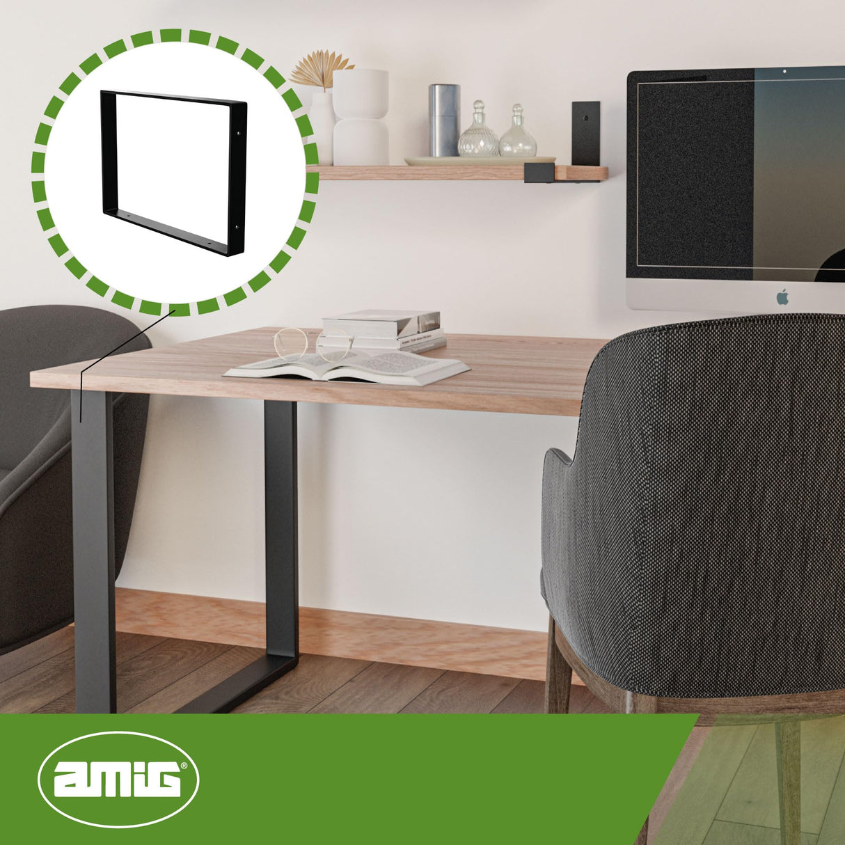 Amig - Juego de 2 Patas para Mesas de Comedor o Recibidor - Set de Patas para Mesa de Estilo Industrial - Material: Acero - 780 x 80 x 712 mm - Resistencia y Durabilidad - Acabado en Negro Mate