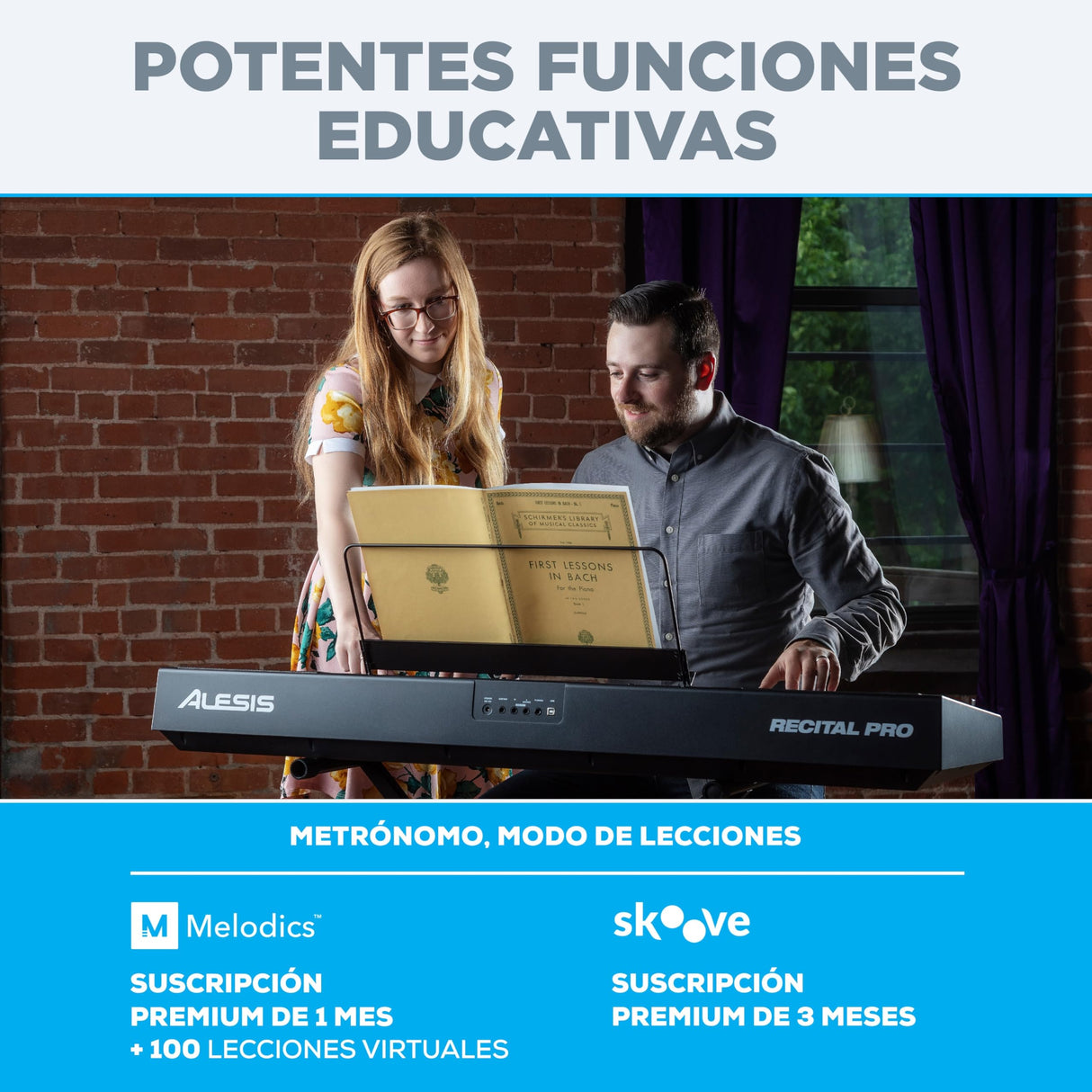 Alesis Recital Pro Piano Eléctrico 88 Teclas Contrapesadas con Altavoces, Lecciones de Piano, Metrónomo y 12 Kits de Sonidos