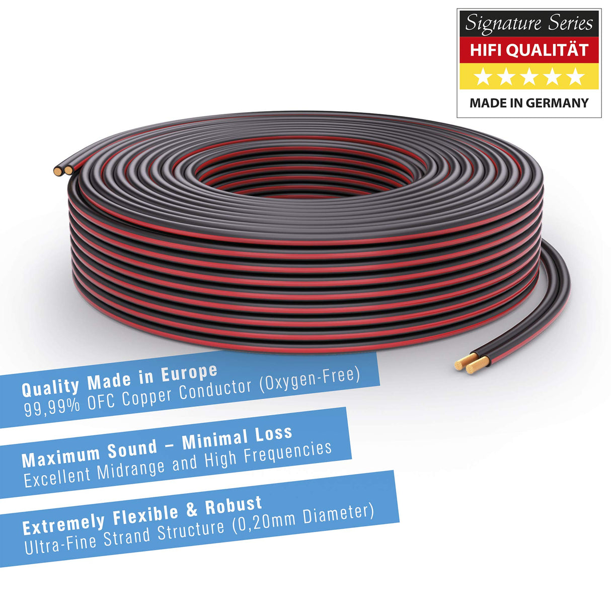 PureLink SP062-100 Cable de Altavoz 2x2,5 mm² (99,9% OFC de Cobre Completo, Cable Trenzado de 0,20 mm) Cable de Altavoz de Alta fidelidad, 100 m, Negro