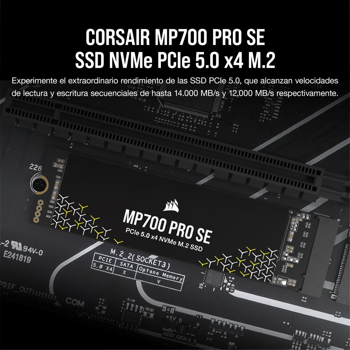 Corsair MP700 Pro SE 4 TB M.2 PCIe Gen5 x4 NVMe 2.0 SSD – M.2 2280 – hasta 14.000 MB/s Velocidad de Lectura Secuencial – TLC NAND de Alta Densidad – Negro