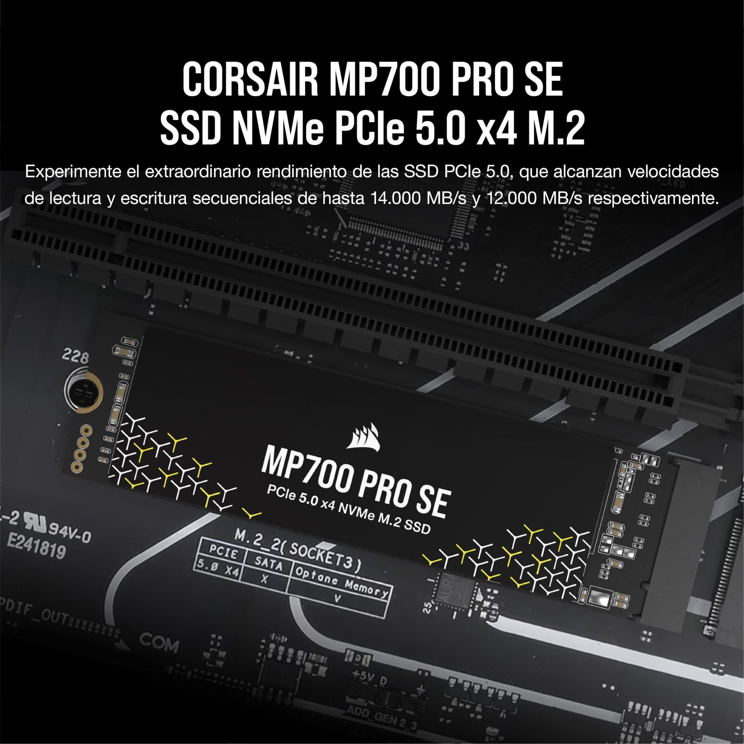 Corsair MP700 Pro SE 4 TB M.2 PCIe Gen5 x4 NVMe 2.0 SSD – M.2 2280 – hasta 14.000 MB/s Velocidad de Lectura Secuencial – TLC NAND de Alta Densidad – Negro