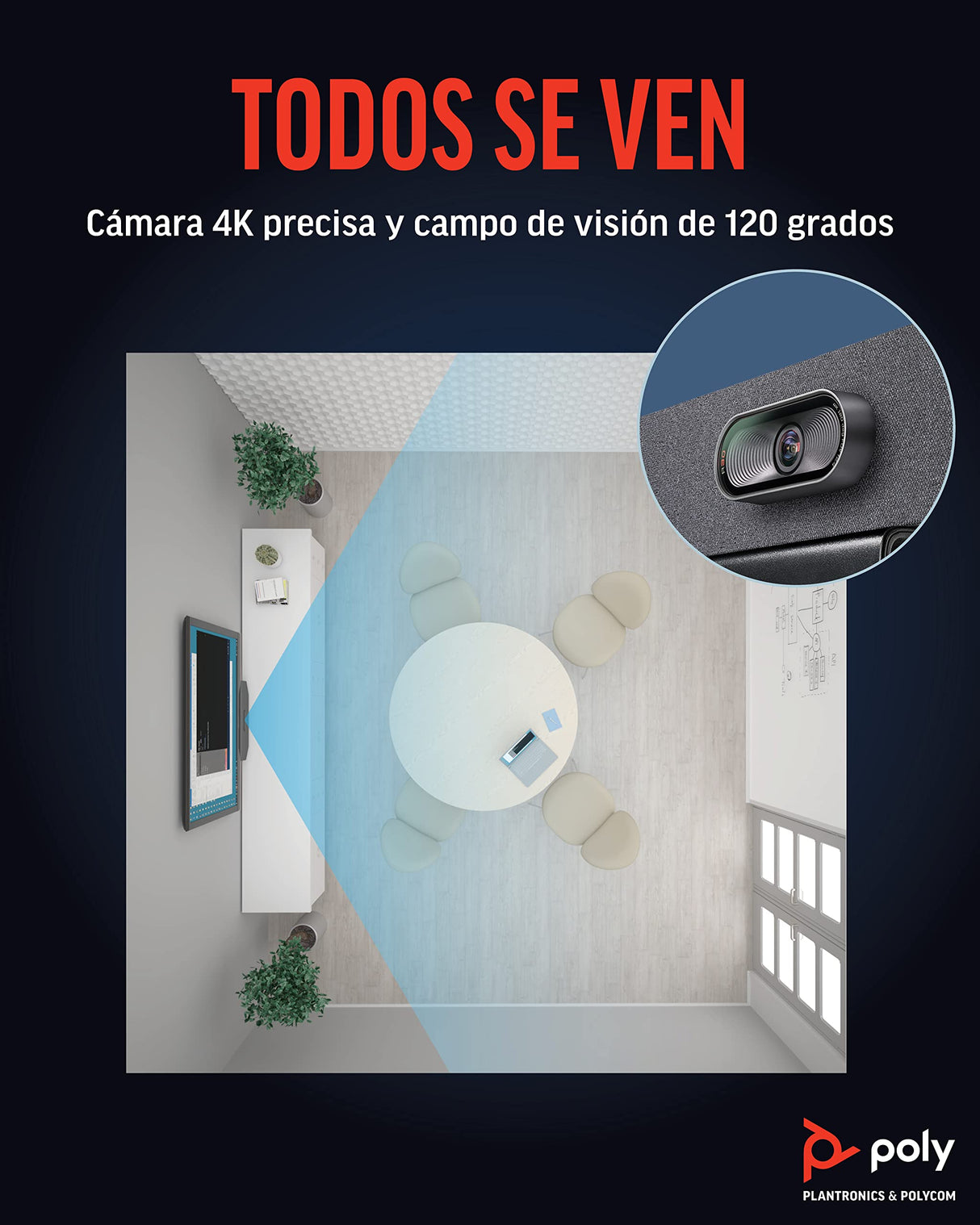 Poly Studio R30 - Sistema de videoconferencia 4K (Plantronics) - Cámara, micrófono y barra de altavoces para salas pequeñas - Seguimiento del presentador, NoiseBlockAI y encuadre del participante