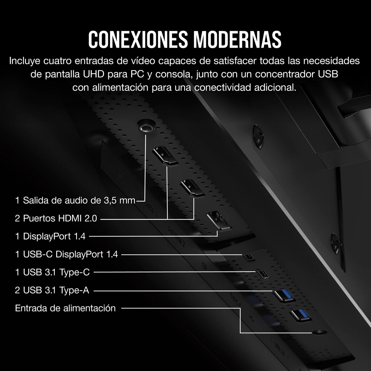 Corsair XENEON 32UHD144-A de 32 Pulgadas Monitor para Juegos 4K - 144 Hz, IPS, 1 ms, 3840 x 2160, FreeSync Premium, HDR600, DisplayPort, HDMI, Concentrador USB-C