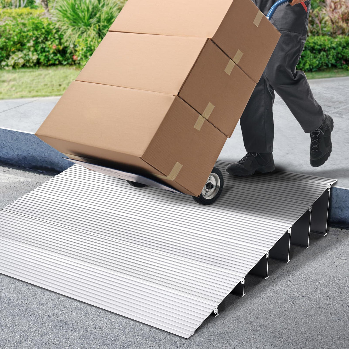 VEVOR Rampa de Umbral Altura de 15,2 cm Rampa de Aluminio para Bordillos Entrada, Capacidad de Carga de 362,8 kg, Rampa Modular Ajustable de Aluminio para Sillas de Ruedas, Scooters, Sillas Eléctricas