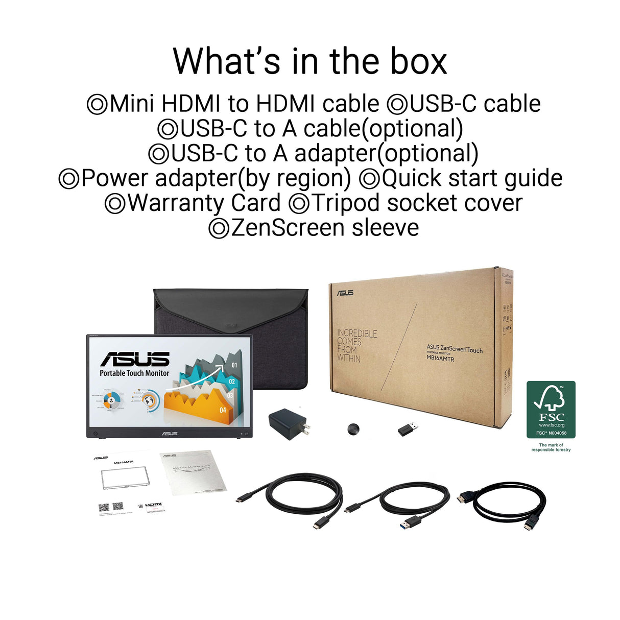 ASUS ZenScreen Touch MB16AMTR Monitor USB portátil de 15.6 Pulgadas, FHD (1920 x 1080), IPS, táctil, batería integrada, señal híbrida, Mini-HDMI, Toma para trípode, Flicker Free, Low Blue Light