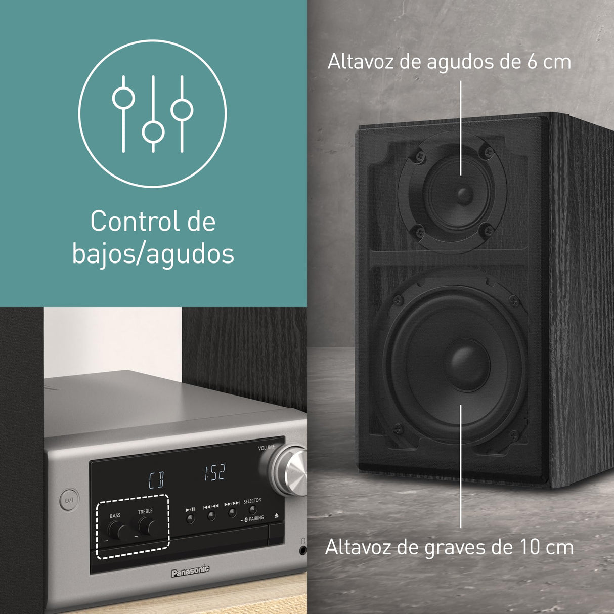 Panasonic SC-PM700EG-S Neat Micro Hi-Fi Sistema Estéreo Compacto con CD, FM Radio, USB y Bluetooth, Altavoces de 80 W, Control De Graves, Plateado