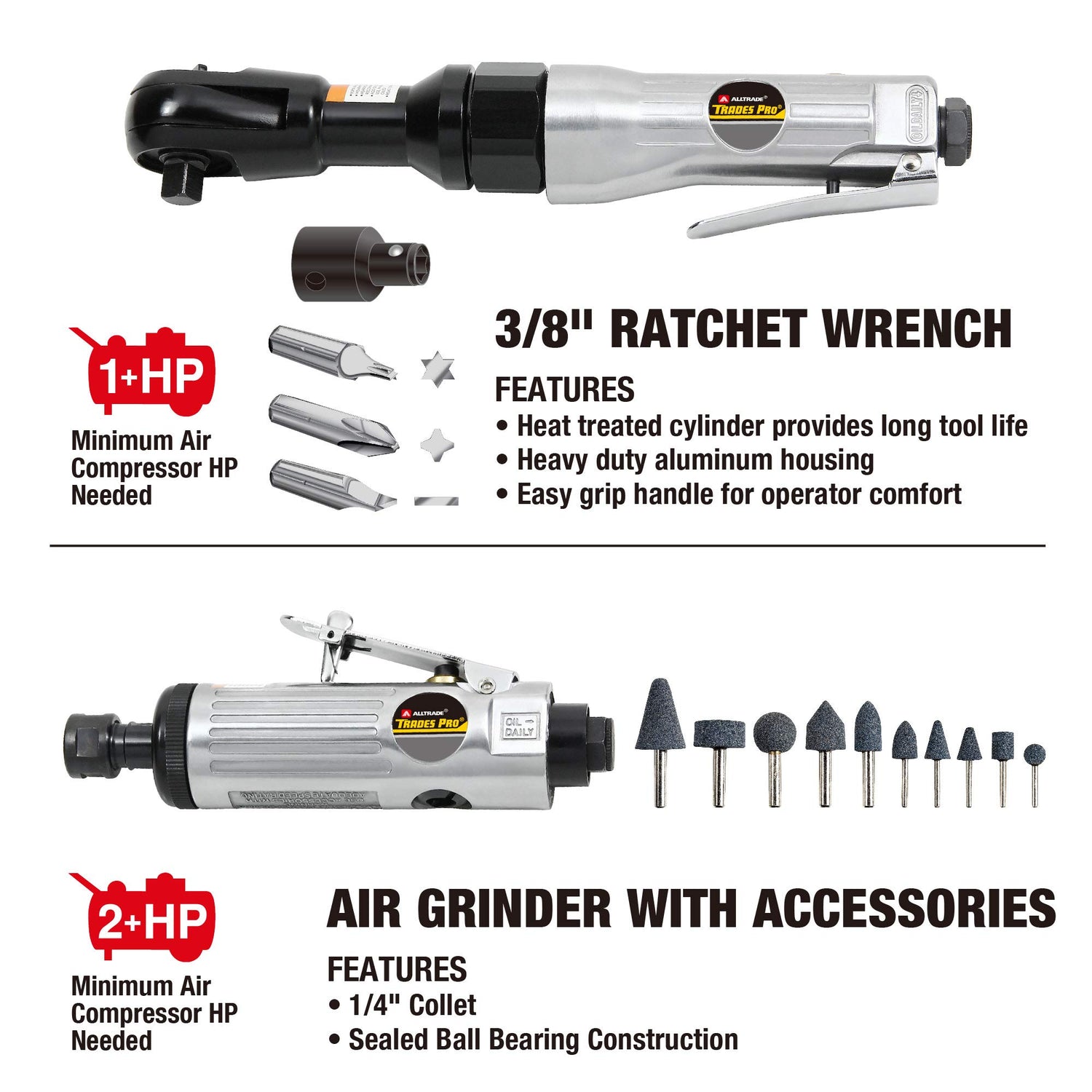 Trades Pro 836668 - Kit de herramientas y accesorios de aire, 71 piezas, llave de impacto, trinquete de aire, amoladora, martillo de aire, accesorios de manguera, estuche de almacenamiento