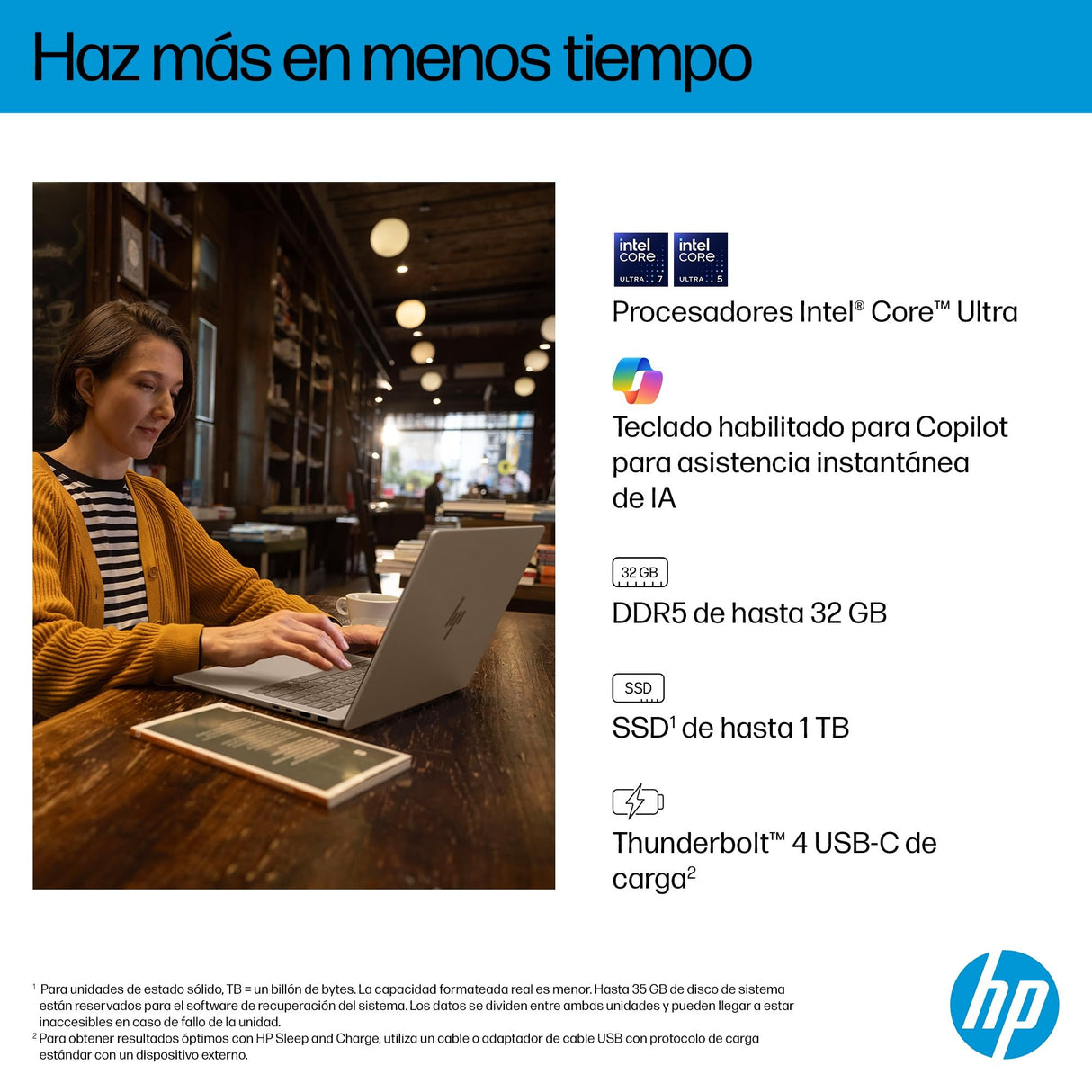 HP OmniBook 7 AI 14" OLED 2K, Ordenador Portátil Intel Core Ultra 7-255H, 32GB RAM, 1TB SSD, Gráficos Intel, Windows 11 Home, Wi-Fi 7, Gris - Teclado QWERTY Español