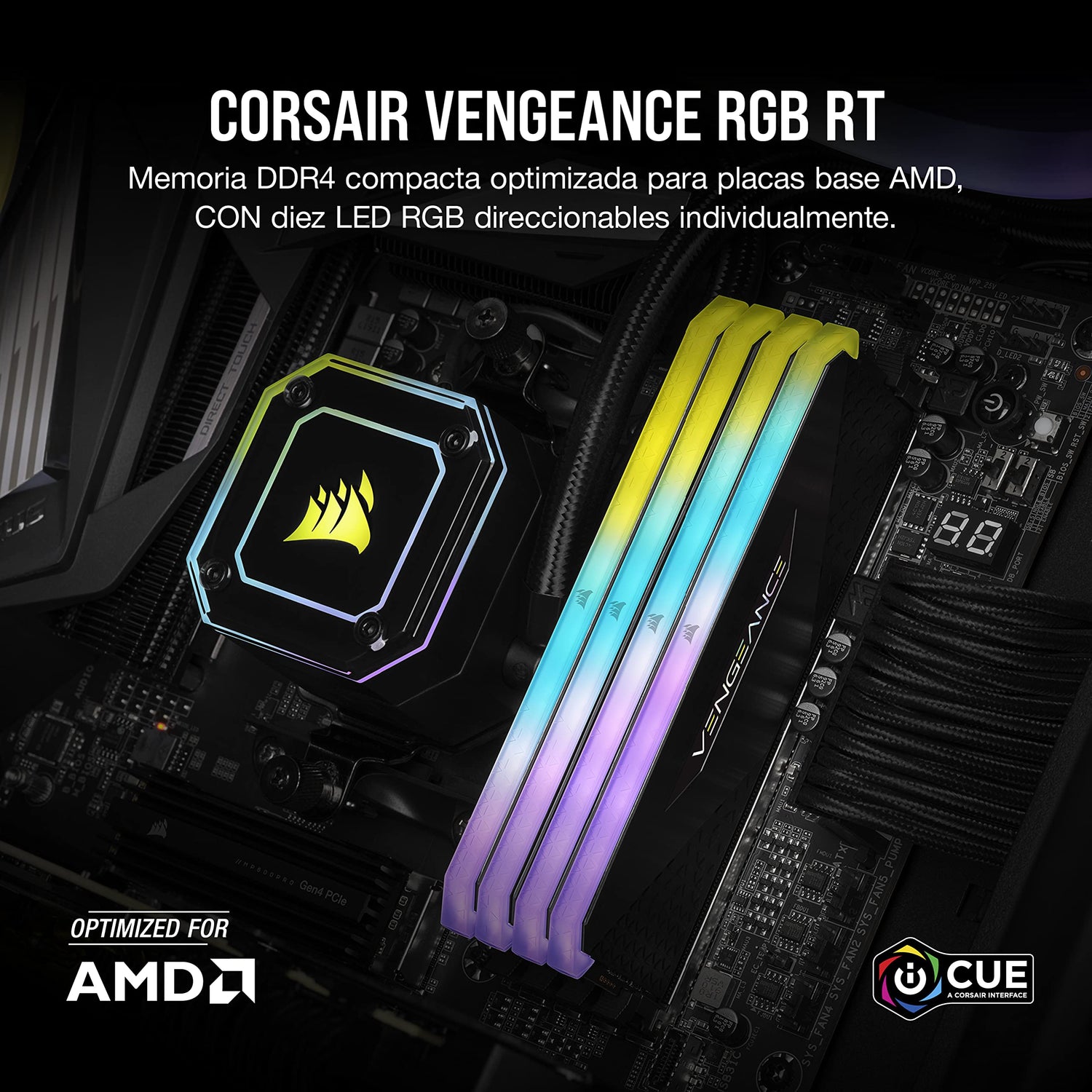 Corsair Vengeance RGB RT 32GB (2x16GB) DDR4 4000MHz C18 Memoria de Sobremesa (Iluminación Dinámica RGB, Optimizado para AMD 300/400/500 Series, Compatible con Intel 300/400/500 Series) Negro