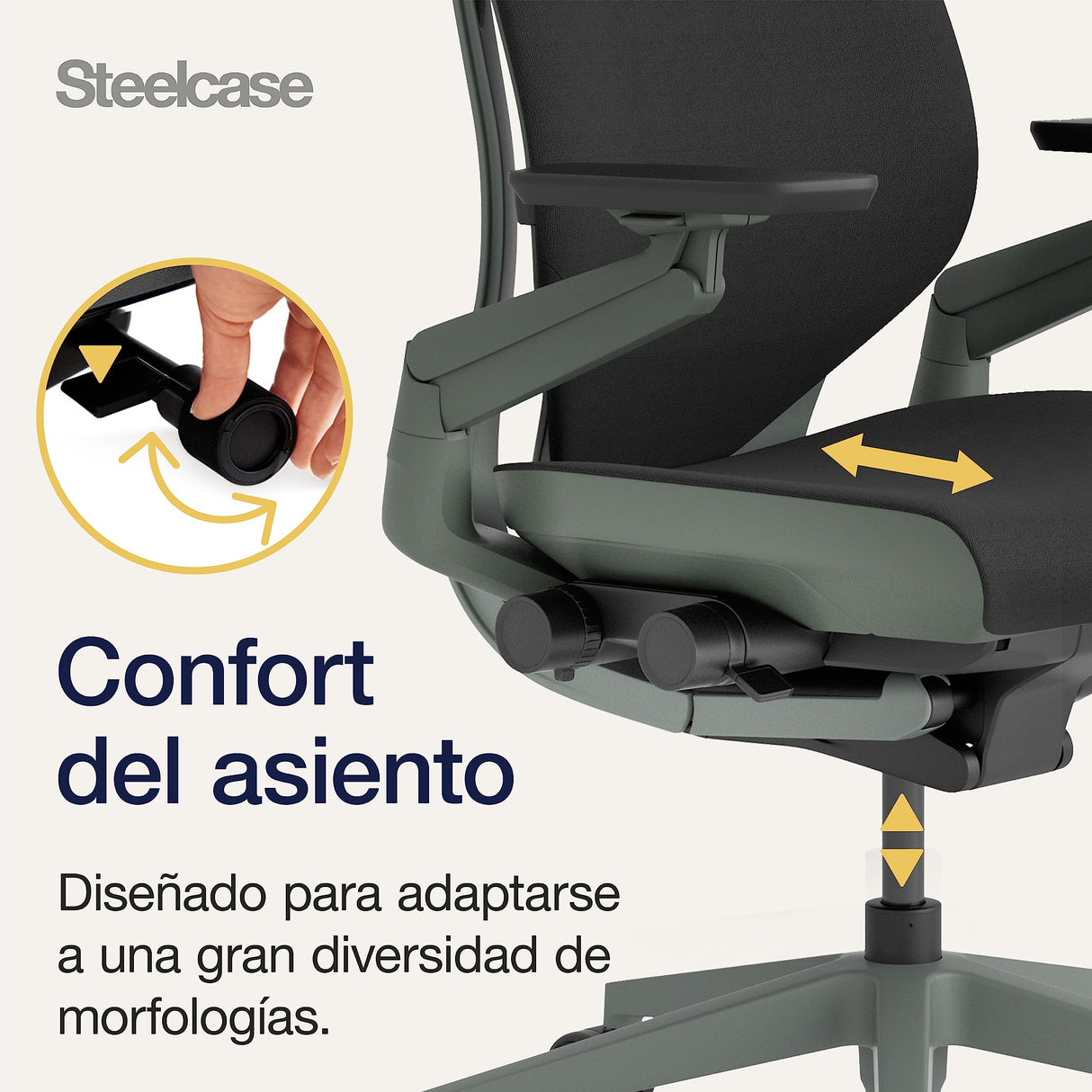 Steelcase Gesture, silla de oficina ergonómica con brazos 360 grados, sujeción lumbar y reposa cabeza regulables Ónix
