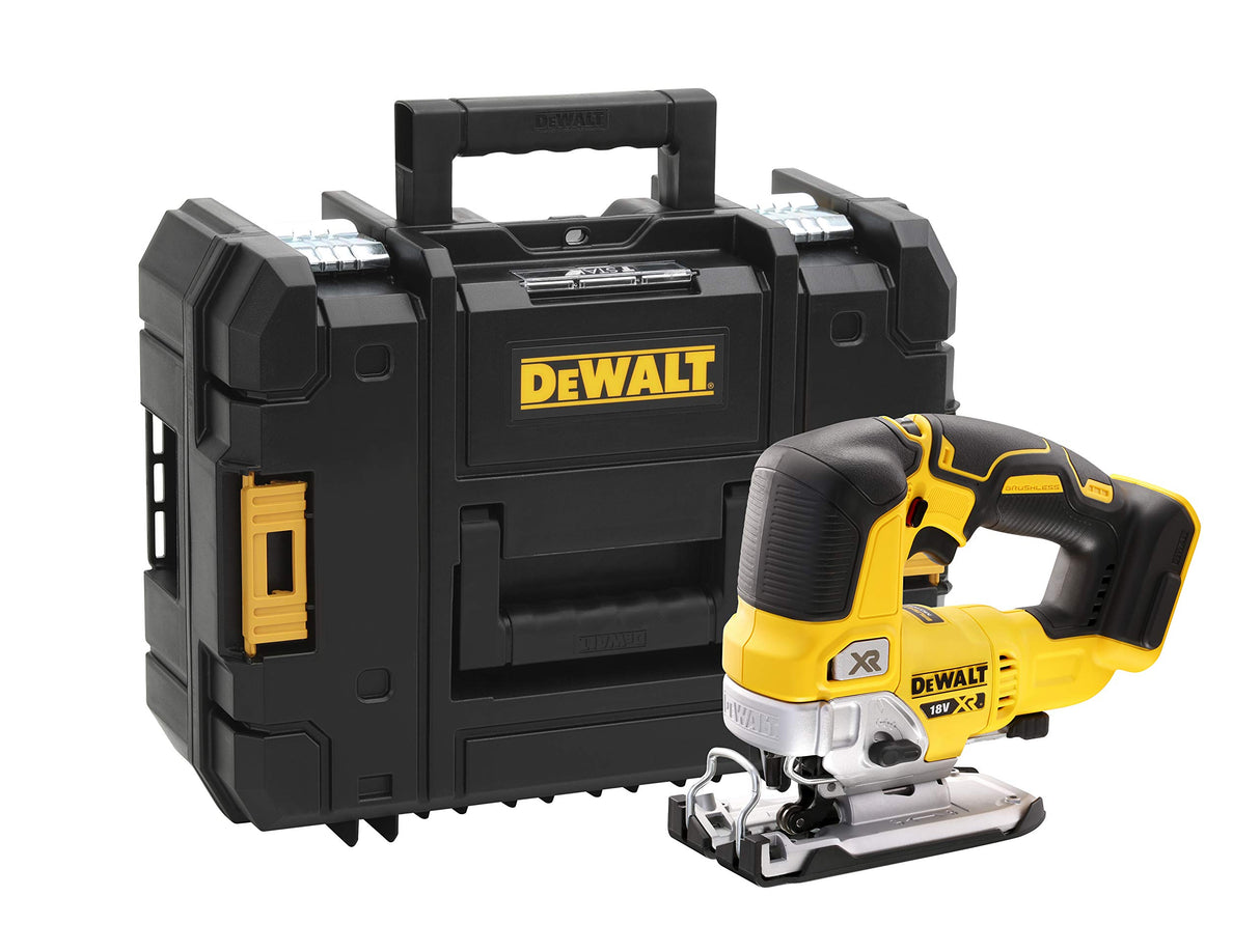 DEWALT Sierra de Calar XR 18V Sin Escobillas, 0-3200 cpm, Corte Bisel 45°, Profundidad en Madera 135mm, Metal 25mm, Acero 10mm, Incluye Maletín TSTAK II - DCS334NT-XJ