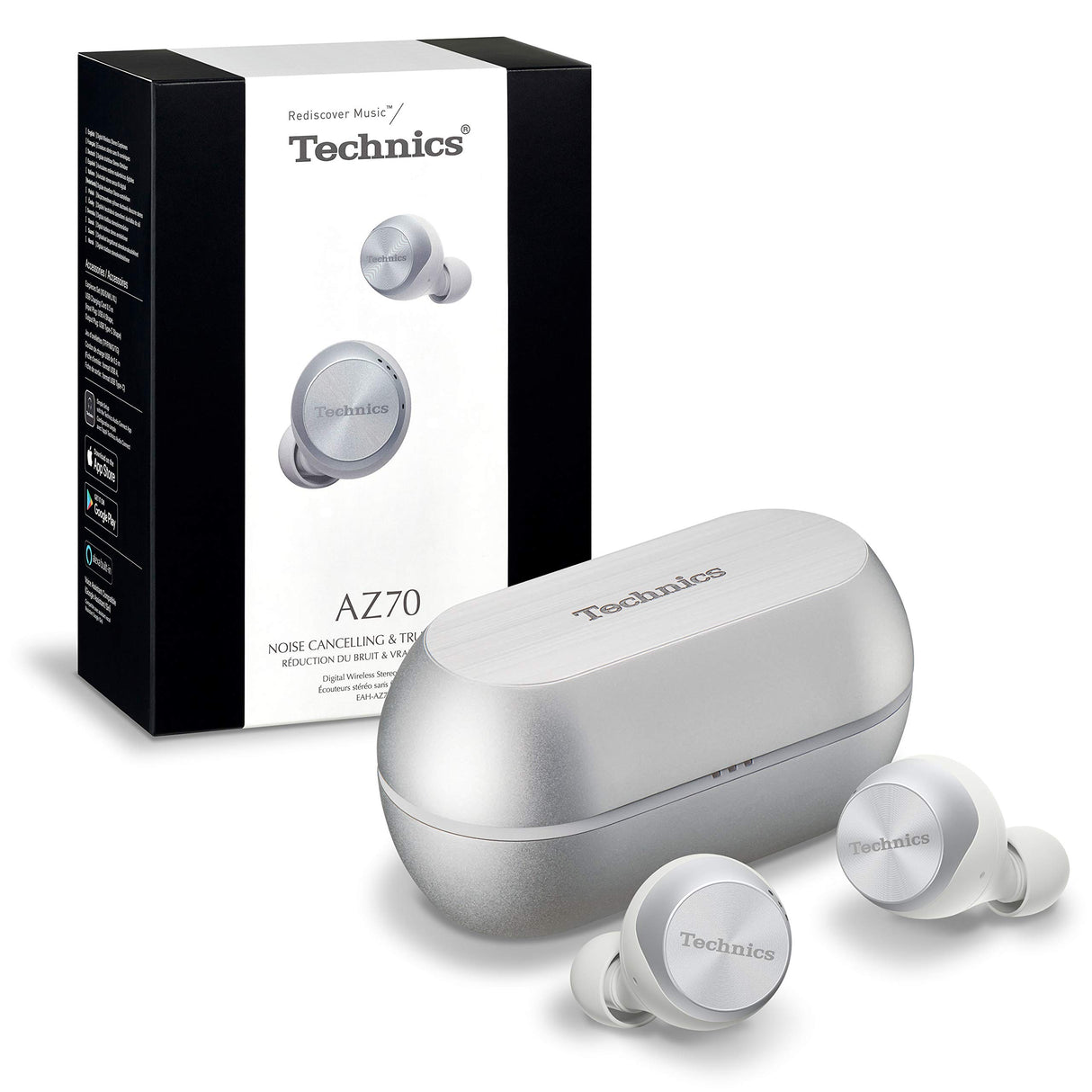 Technics EAH-AZ70WE-S - Auriculares True Wireless Noise-Cancelling control táctil(Bluetooth independiente, estuche de carga, resistente a sudor y agua, asistentes de voz) plata