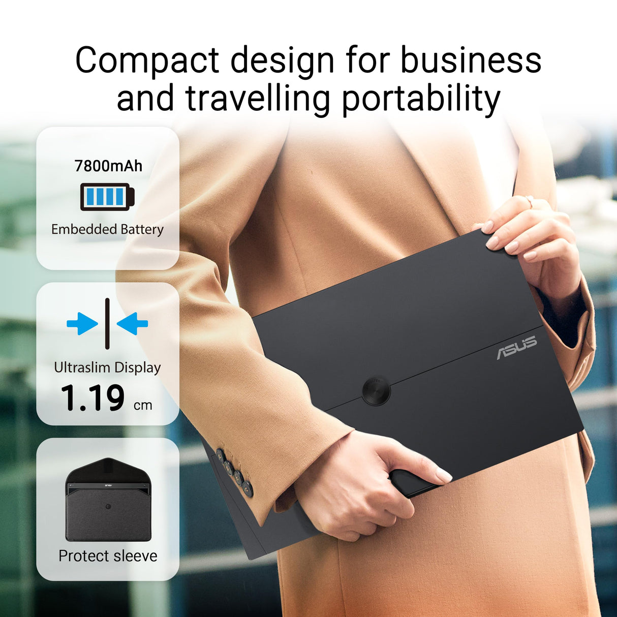 ASUS ZenScreen Touch MB16AMTR Monitor USB portátil de 15.6 Pulgadas, FHD (1920 x 1080), IPS, táctil, batería integrada, señal híbrida, Mini-HDMI, Toma para trípode, Flicker Free, Low Blue Light