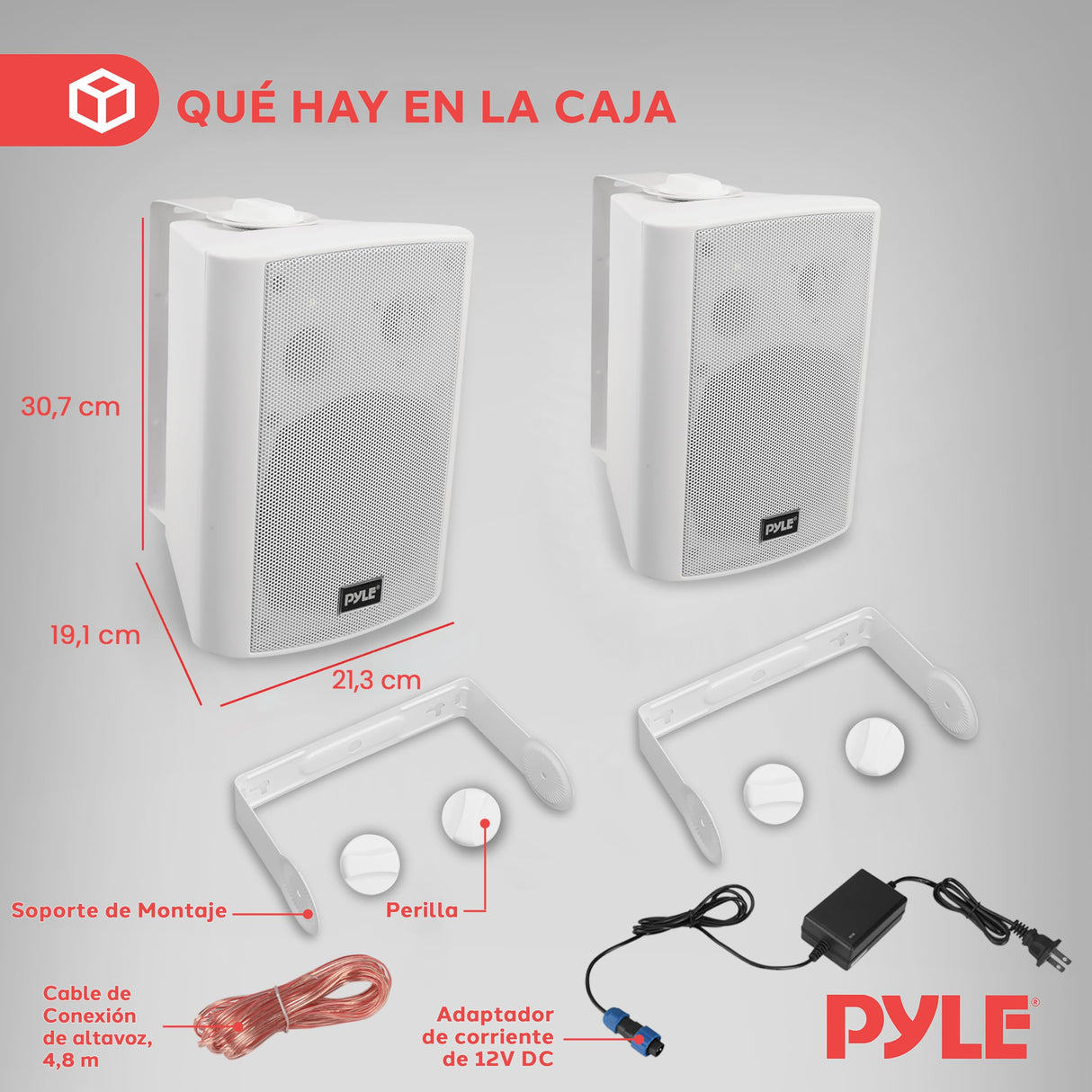 Pyle Sistema de Altavoces Estereo, Portatiles, Resistentes a la Intemperie, Inalambricos, Montaje de Pared, Interiores, Exteriores. Blanco