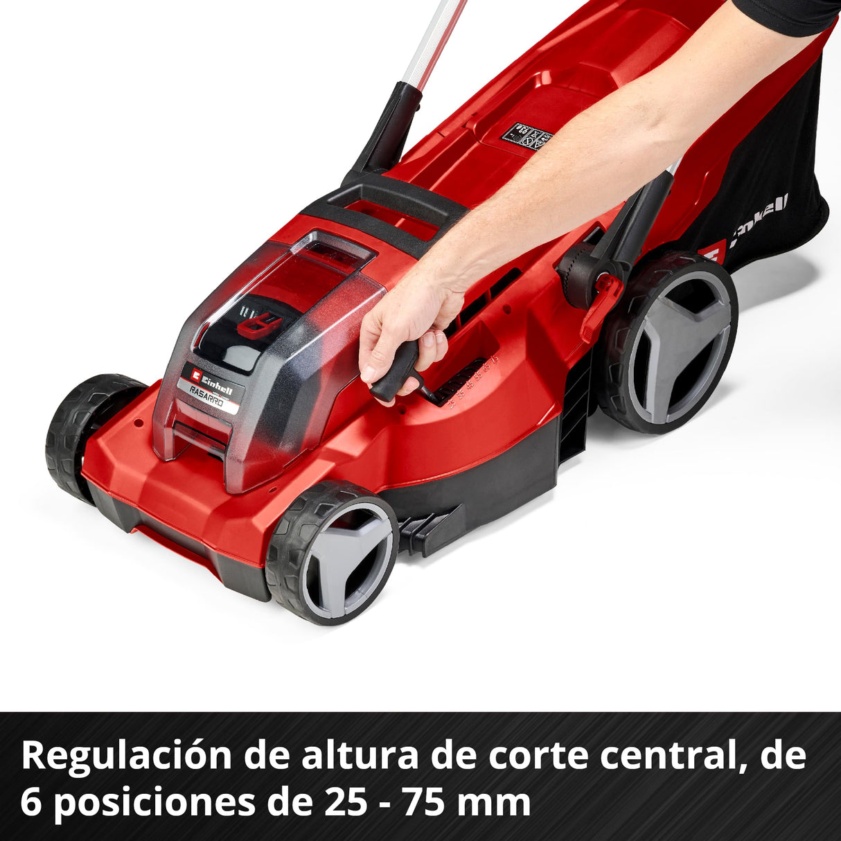 Einhell Cortacésped inalámbrico RASARRO 36/36 Kit Power X-Change (36 V, 36 cm de Ancho de Corte, hasta 400 m², Cesta de 45 L, Altura de Corte de 25-75 mm, Incluye 2 baterías de 3,0 Ah Plus + 2