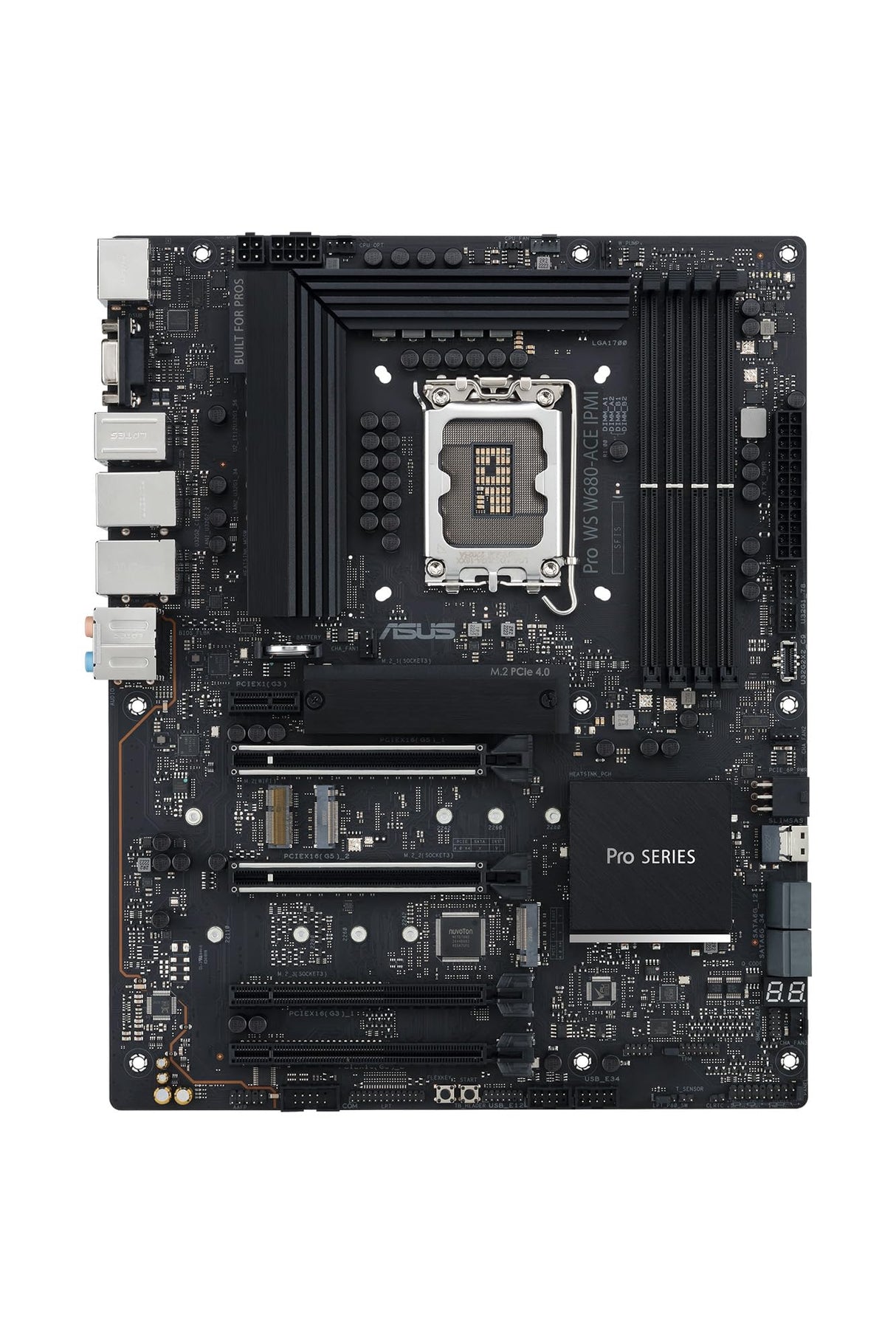 ASUS Pro WS W680-ACE IPMI Placa Base Intel W680 LGA 1700 ATX, PCIe 5.0, DDR5, 2 Intel 2,5 GB Ethernet, 3 Ranuras PCIe 4.0 M.2, 2 USB 3.2 Gen 2, SlimSAS, SATA 6 Gbps, HDMI, DisplayPort y VGA