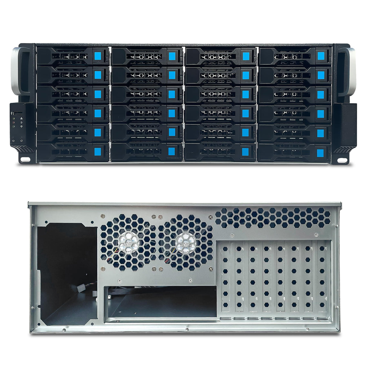 Fantec SRC-4240X07 - Recinto de Almacenamiento de 19" Rack para 24 Discos Duros de 3,5" SAS/SATA, Indicadores LED, Ventilador, Color Plata