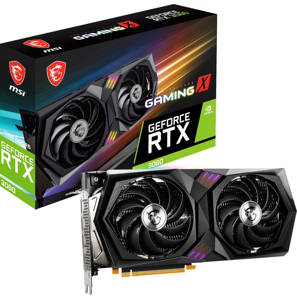 MSI GeForce RTX 3060 GAMING X 12G - Tarjeta Gráfica (TWIN FROZR 8, TORX Fan 4.0, 192 bit, PCI Express Gen 4, DisplayPort v1.4a, HDMI 2.1, Zero Frozr, Resolución 1440p, Ray Tracing)