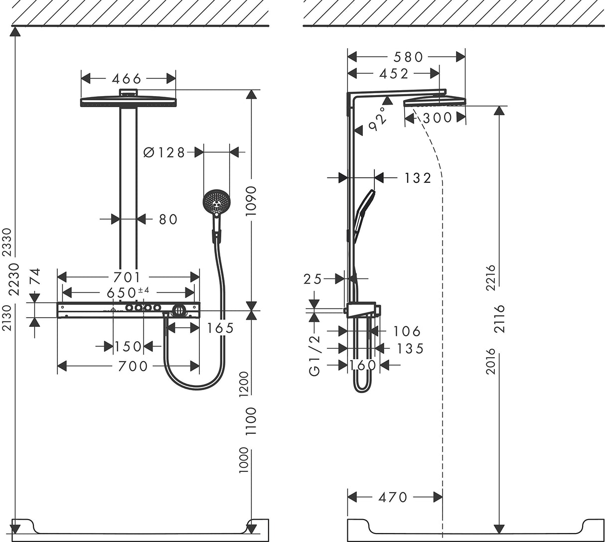 Hansgrohe 27109400 Rainmaker Select 460 columna de ducha, 4 tipos de chorro, blanco/cromo