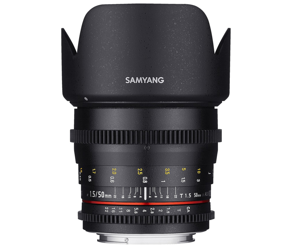 Samyang F1311103101 - Objetivo para vídeo VDSLR para Nikon F (Distancia Focal Fija 50mm, Apertura T1.5-22 AS UMC, diámetro Filtro: 77mm), Negro