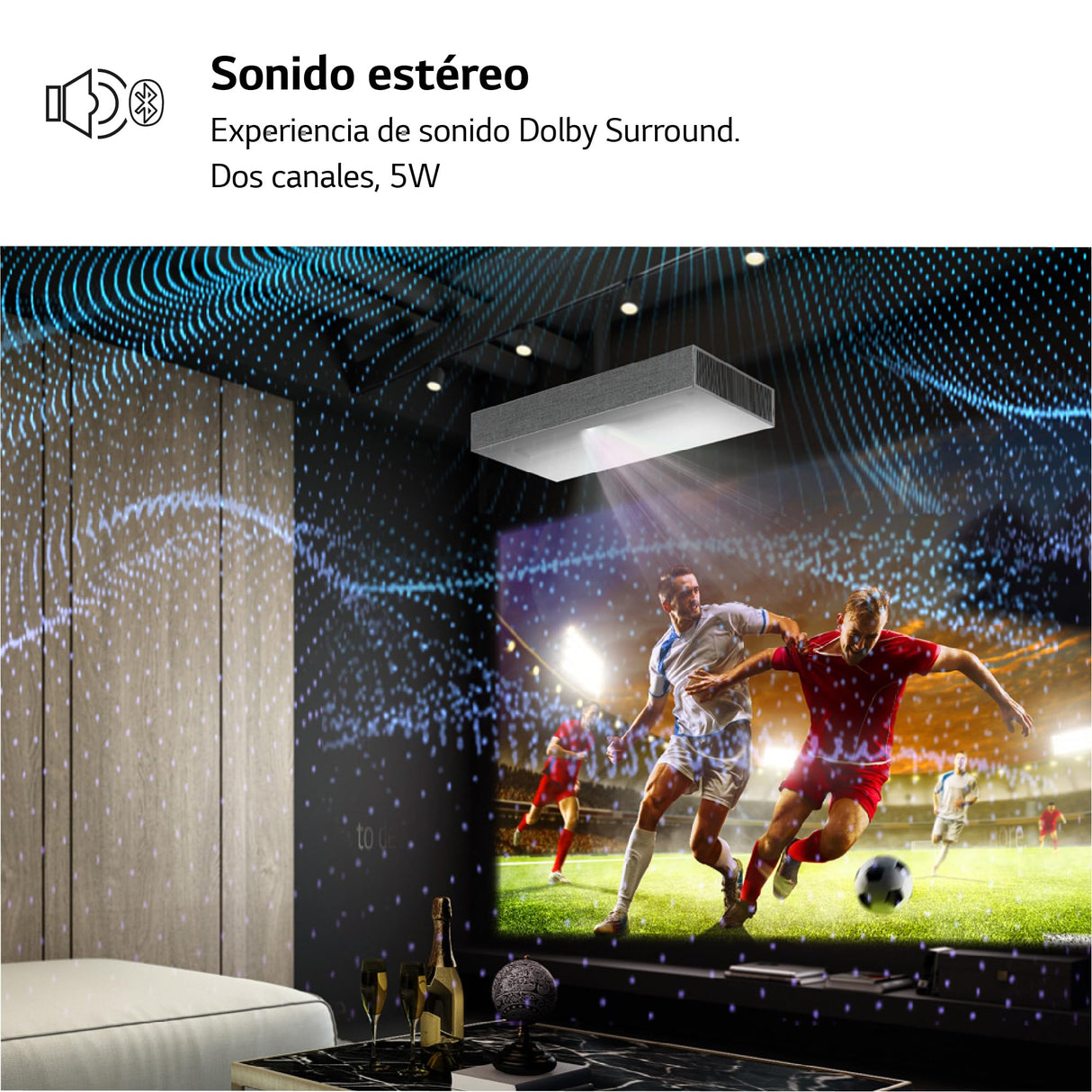 LG HU85LS - Proyector 4K, CineBeam, SmartTV, webOS 4.5, hasta 120 Pulgadas, Fuente Láser 3 Canales, 2.700 lúmenes, 3840 x 2160px, Dolby Surround Audio, Blanco