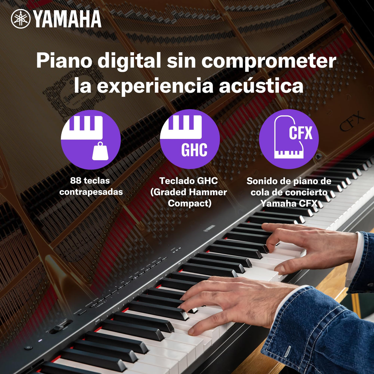 Yamaha P-225 piano digital ligero y portátil, con teclado Graded Hammer Compact, 88 teclas y 24 voces de instrumentos, negro