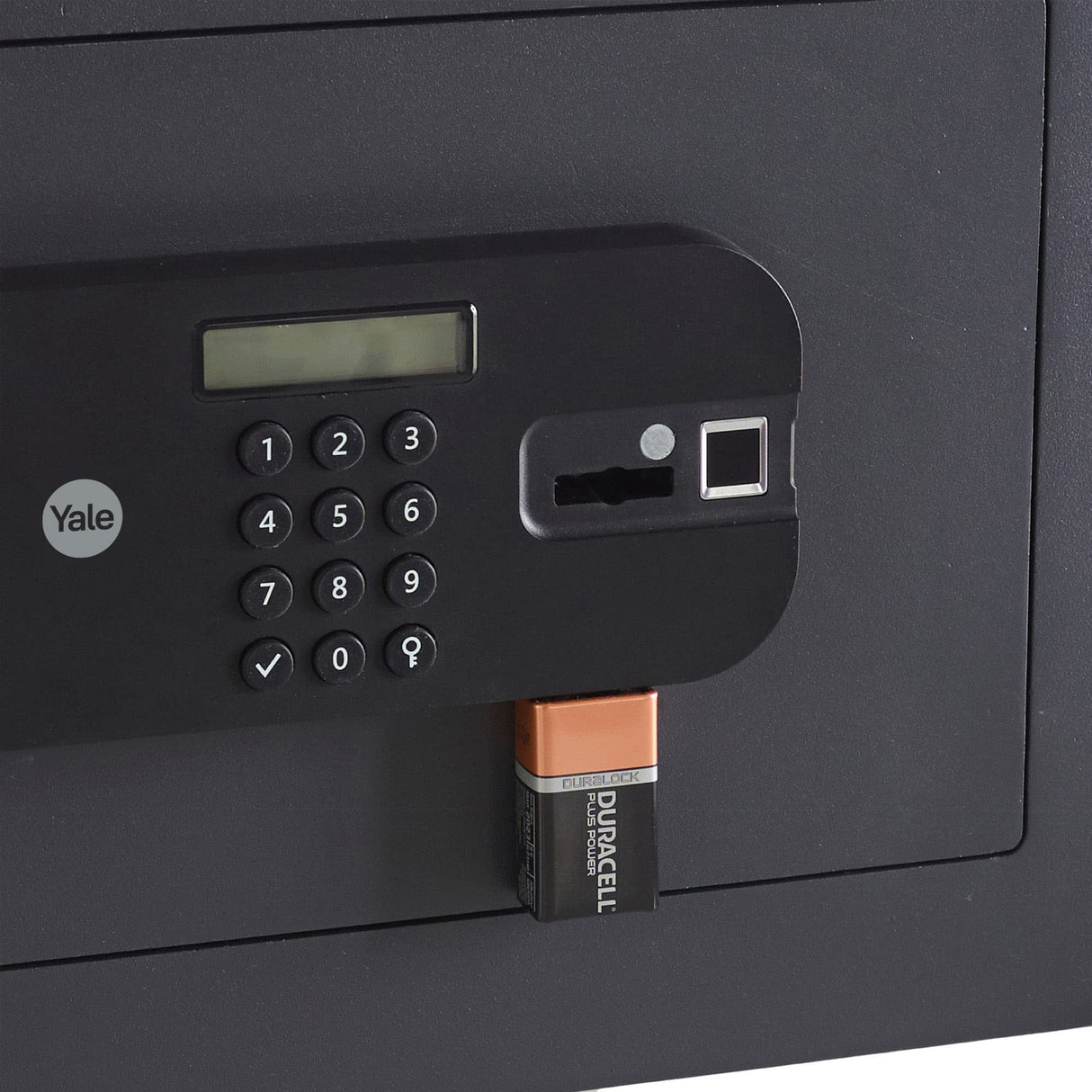 Yale Caja Fuerte Motorizada de Alta Seguridad para Portátil: Cierre Biométrico con Huella Dactilar, Cadena Motorizada 22 mm, Incluye Llave y Luz Interior, Azul 26,9 L