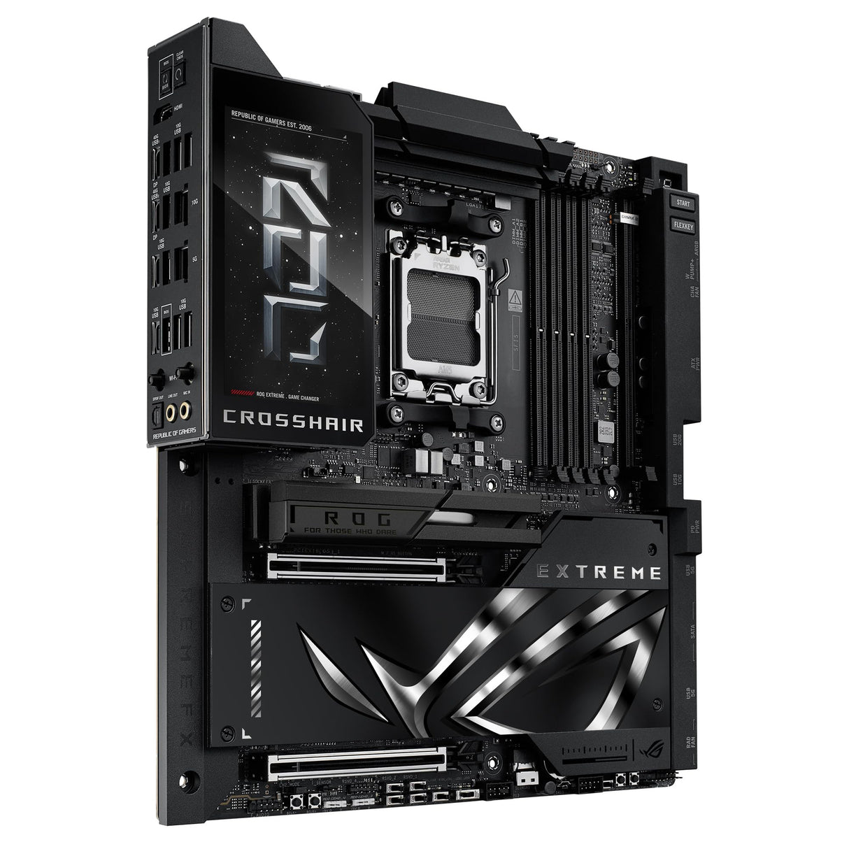 ASUS ROG Crosshair X870E Extreme - Placa Base AMD E-ATX, 20+2+2 etapas de Potencia, DDR5, PCIe 5.0 Compatible con GPU de próxima generación, Cinco M.2, Wi-Fi 7, ASUS AI Advisor, LCD de 5 Pulgadas