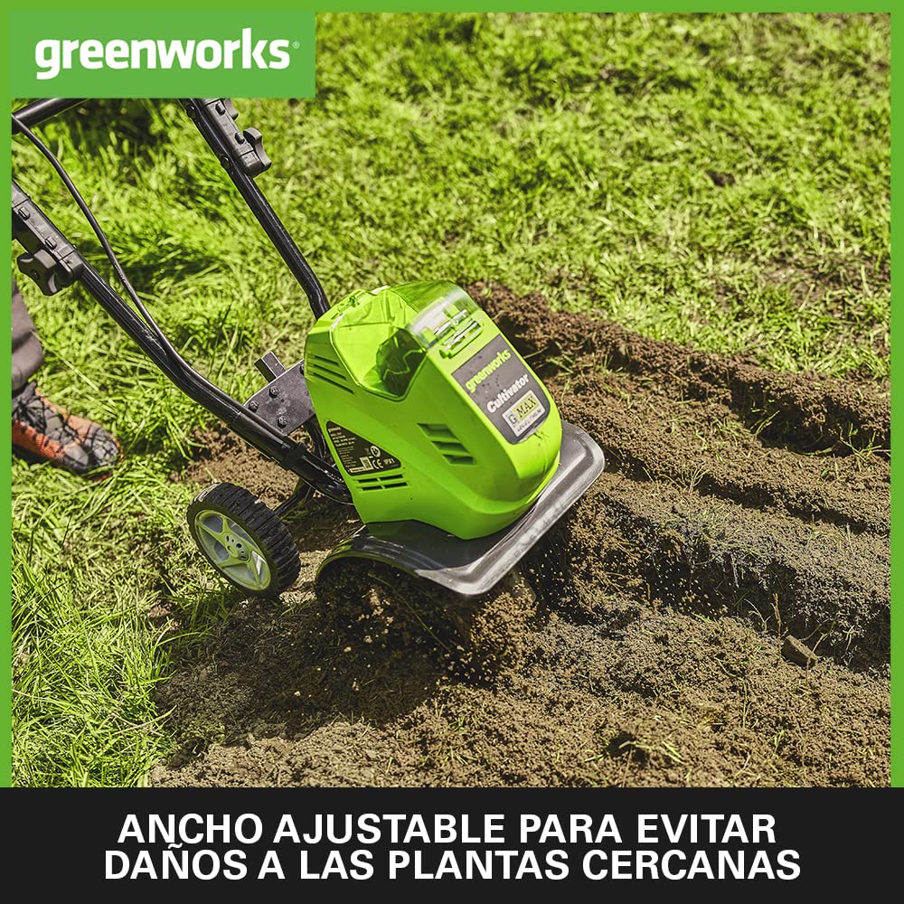 Greenworks G40TL Motoazada de Batería, Motocultor de Púas Delanteras, Ancho de Trabajo de 25 cm, Profundidad de Labranza de 13 cm SIN Batería y Cargador de 40V, Garantía de 3 Años
