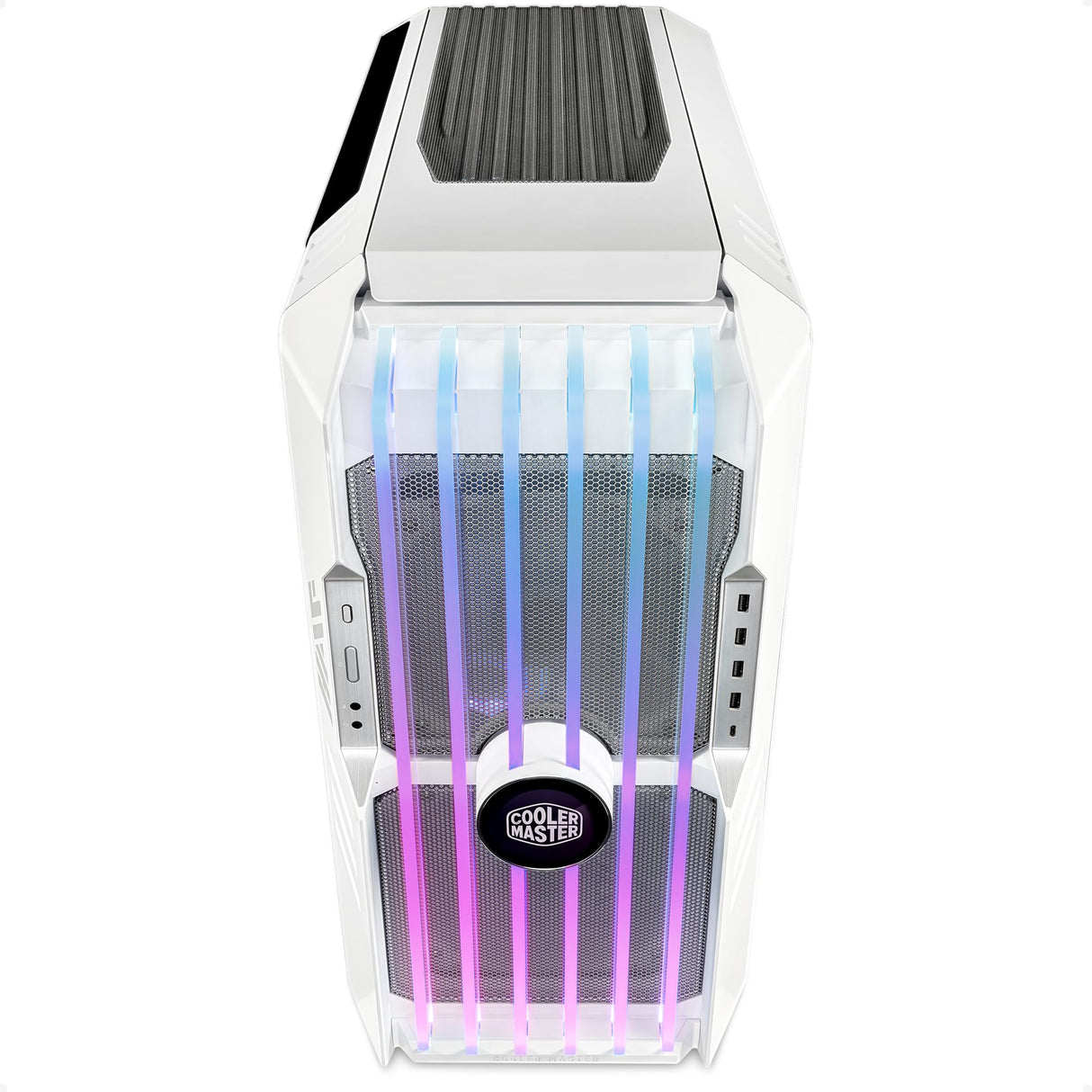 Cooler Master HAF 700 EVO White Caja PC – Full-Tower, Admite E-ATX, 5 Fans, Soportes de Radiador Giratorios, Refrigeración High-Airflow, Pantalla LCD Real-Time, Aspas ARGB Edge-Lit, Panel Lateral TG
