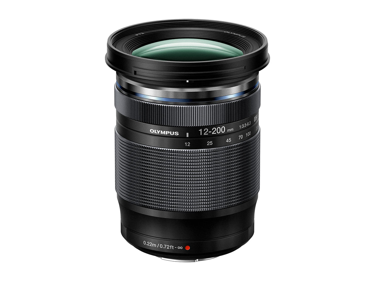 Olympus Objetivo M.Zuiko Digital ED 12-200 mm F3.5-6.3, Zoom estándar, Adecuado para Todas Las cámaras MFT (Modelos Olympus OM-D & Pen, Serie G de Panasonic), Negro