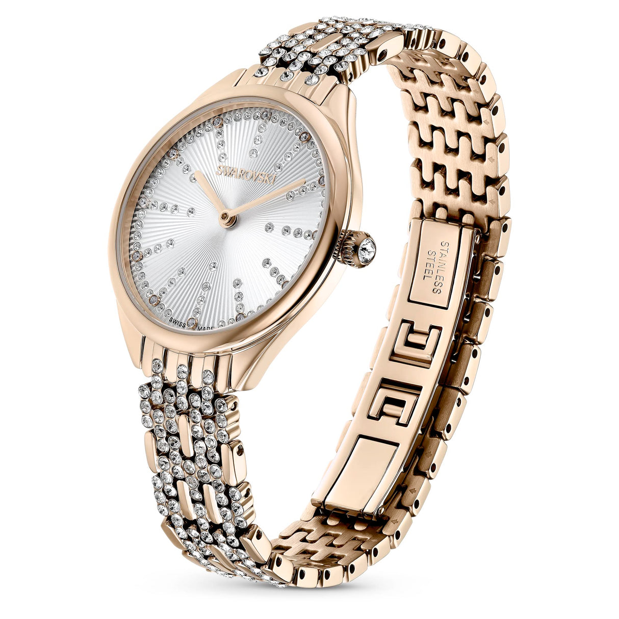 Swarovski Reloj Attract, Brazalete de metal, Blanco, PVD tono oro