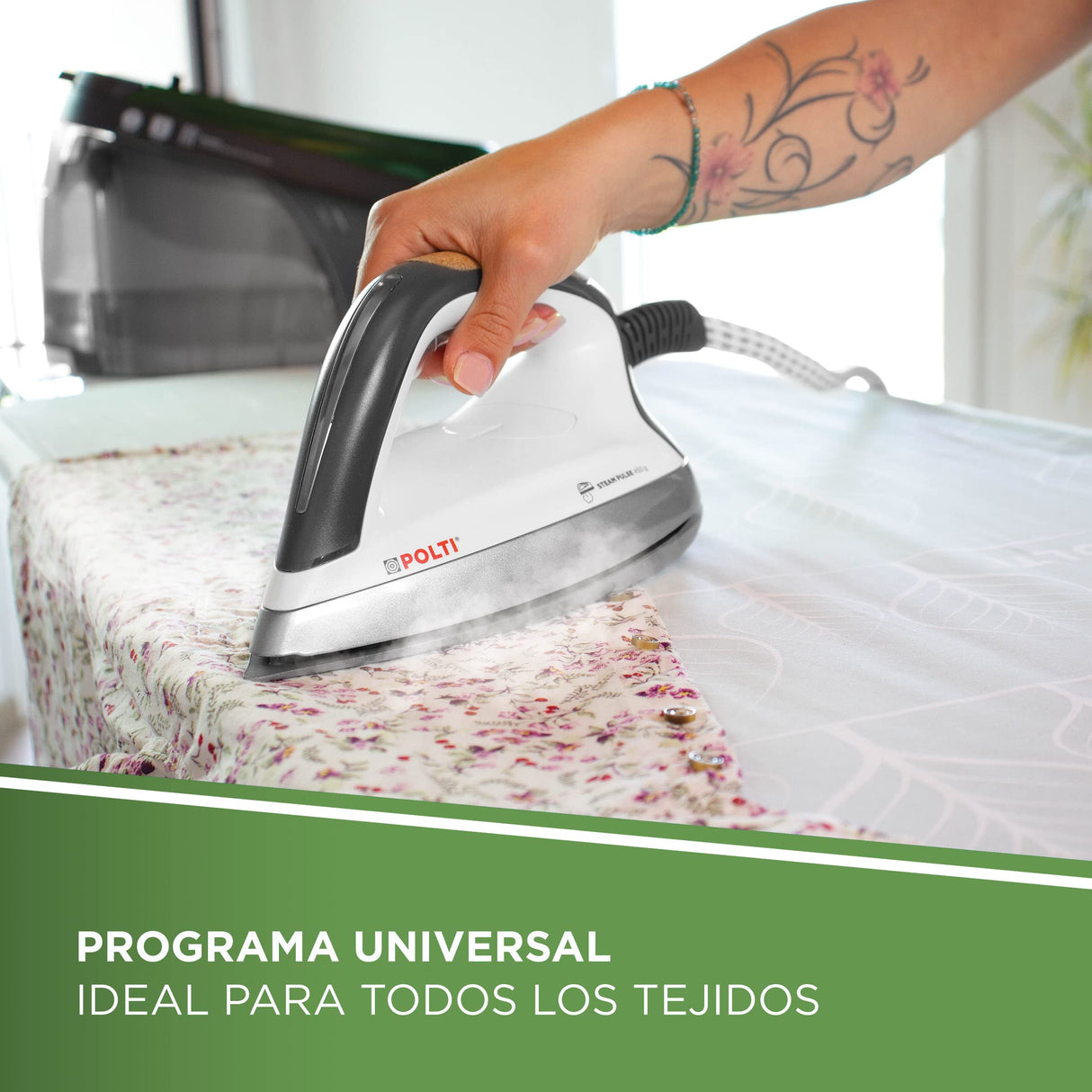 Polti La Vaporella XT90C, Plancha de vapor con caldera, 7 Bar de presión, Potencia 2350 W, Función Eco, Autonomía ilimitada, Capacidad 1,4 L, Steam Pulse 450 g, Verde y Gris