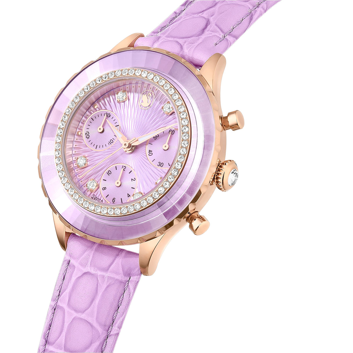 Swarovski Reloj Octea Chrono, Fabricación Suiza, Correa de Piel, Púrpura, Acabado en Tono Oro Rosa