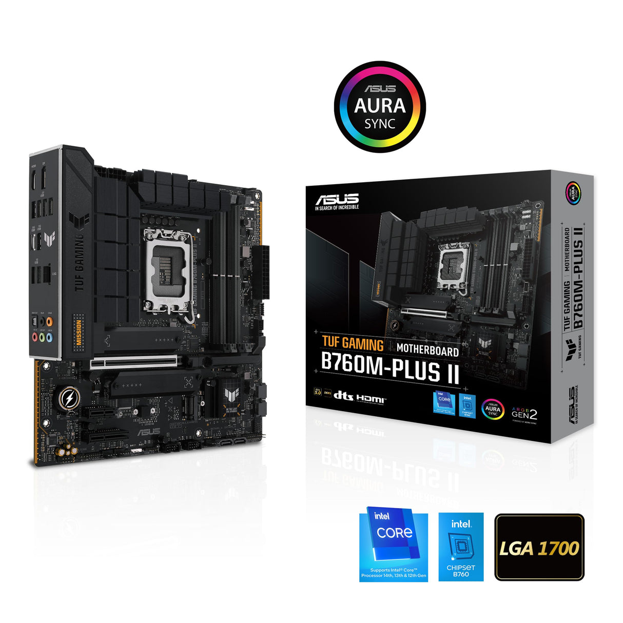 ASUS TUF Gaming B760M-PLUS II - Placa Base Intel B760 LGA 1700 mATX (PCIe 5.0, M.2 4.0, DDR5, 2.5Gb Ethernet, DP, HDMI, SATA 6 Gbps, USB Tipo-C, Thunderbolt (USB4), Aura Sync)