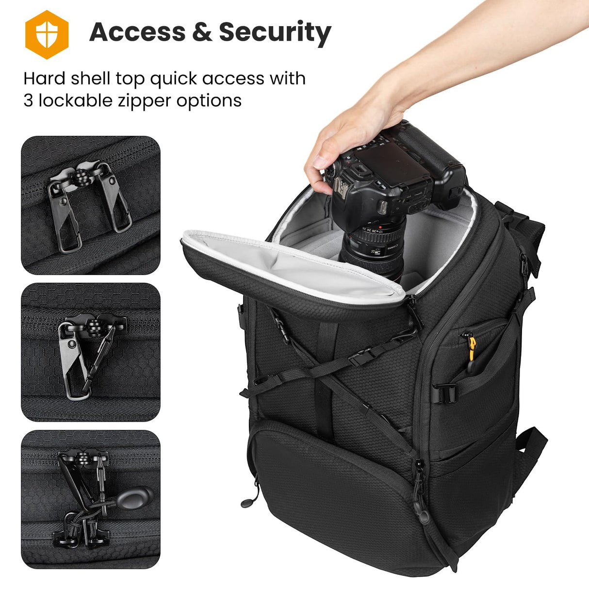 TARION Mochila para cámara Mochila impermeable para cámara Mochila para cámara Mochila grande para fotografía Acceso lateral con compartimento para computadora portátil de 15,6''