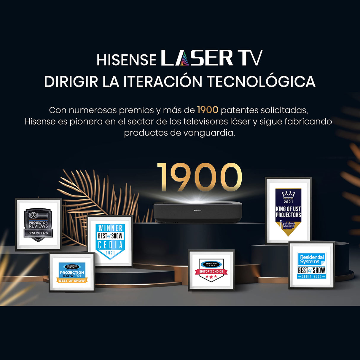 Hisense PL1SE - Laser Cinema PL1SE 4K 2023 - Proyector Smart TV 4K Tiro Ultracorto 80-120", Fuente láser, 2100 Lumens ANSI, Contraste 3000:1 Nativo, Dolby Vision-Atmos, Airplay, HDMI 2.1, Alexa