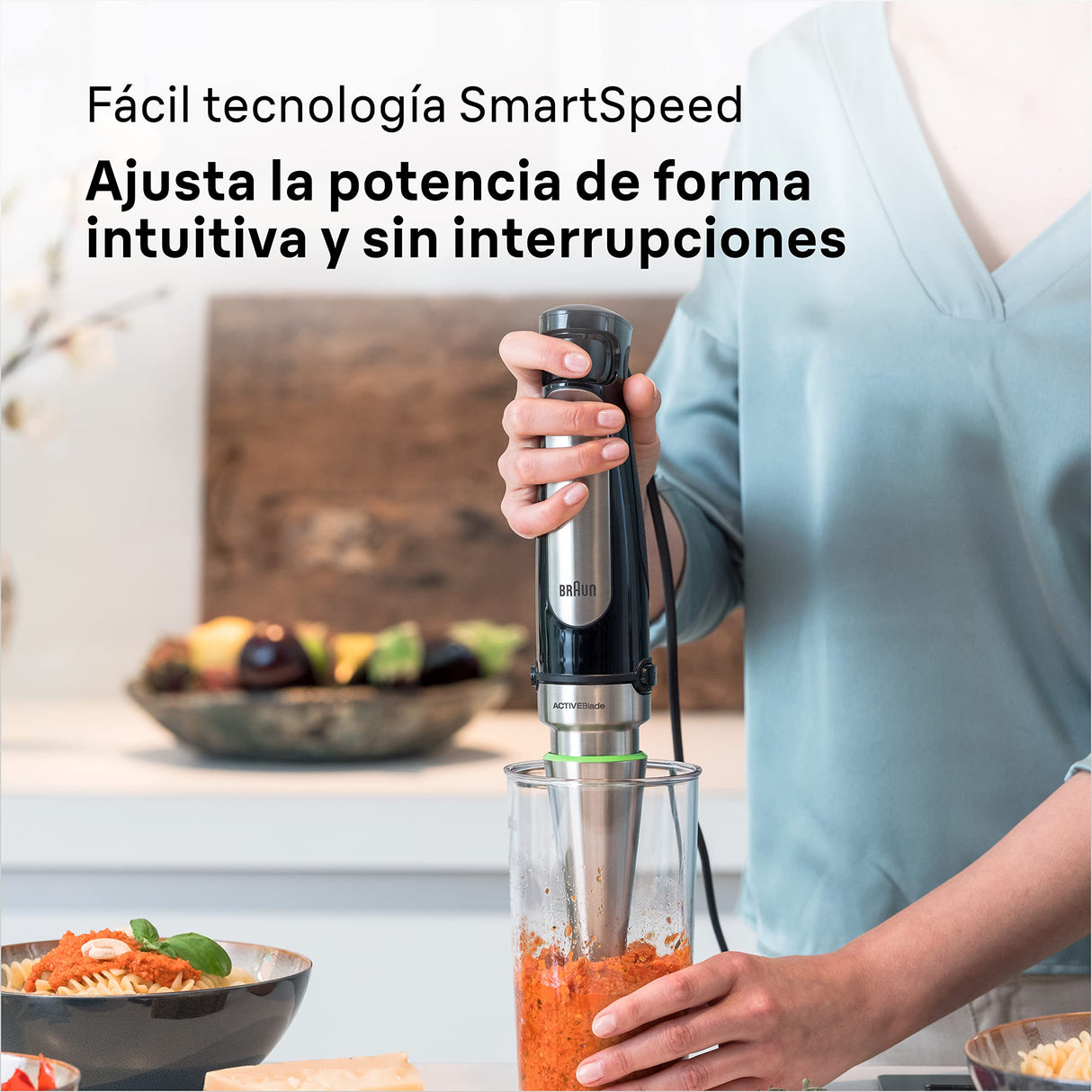 Braun Minipimer 7 MQ7087X - Batidora de Mano de 1000W, Minipicadora de 350ml, Pasapuré, Varillas, Procesador de Alimentos con 3 Funciones, Vaso de 600ml, Velocidad Automática, Tecnología ActiveBlade