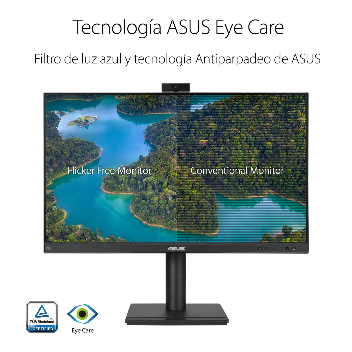 ASUS BE249QFK - Monitor para videoconferencias de 24", Full HD, IPS, 100 Hz, sin Marco, cámara Full HD, ergonómico, HDMI, Eye Care, Baja luz Azul, antiparpadeo, Montaje en Pared, sostenibilidad