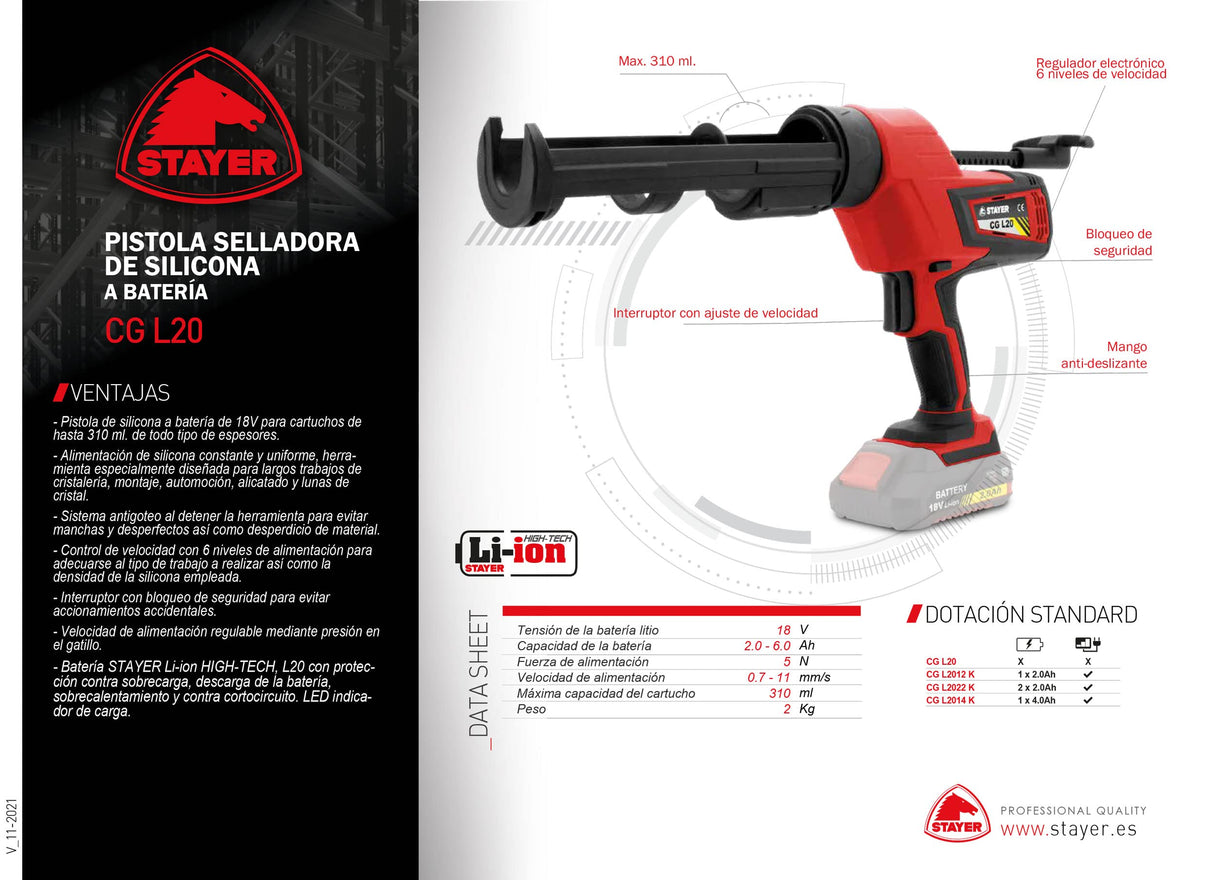 Pistola de silicona a batería 18V, CG L20