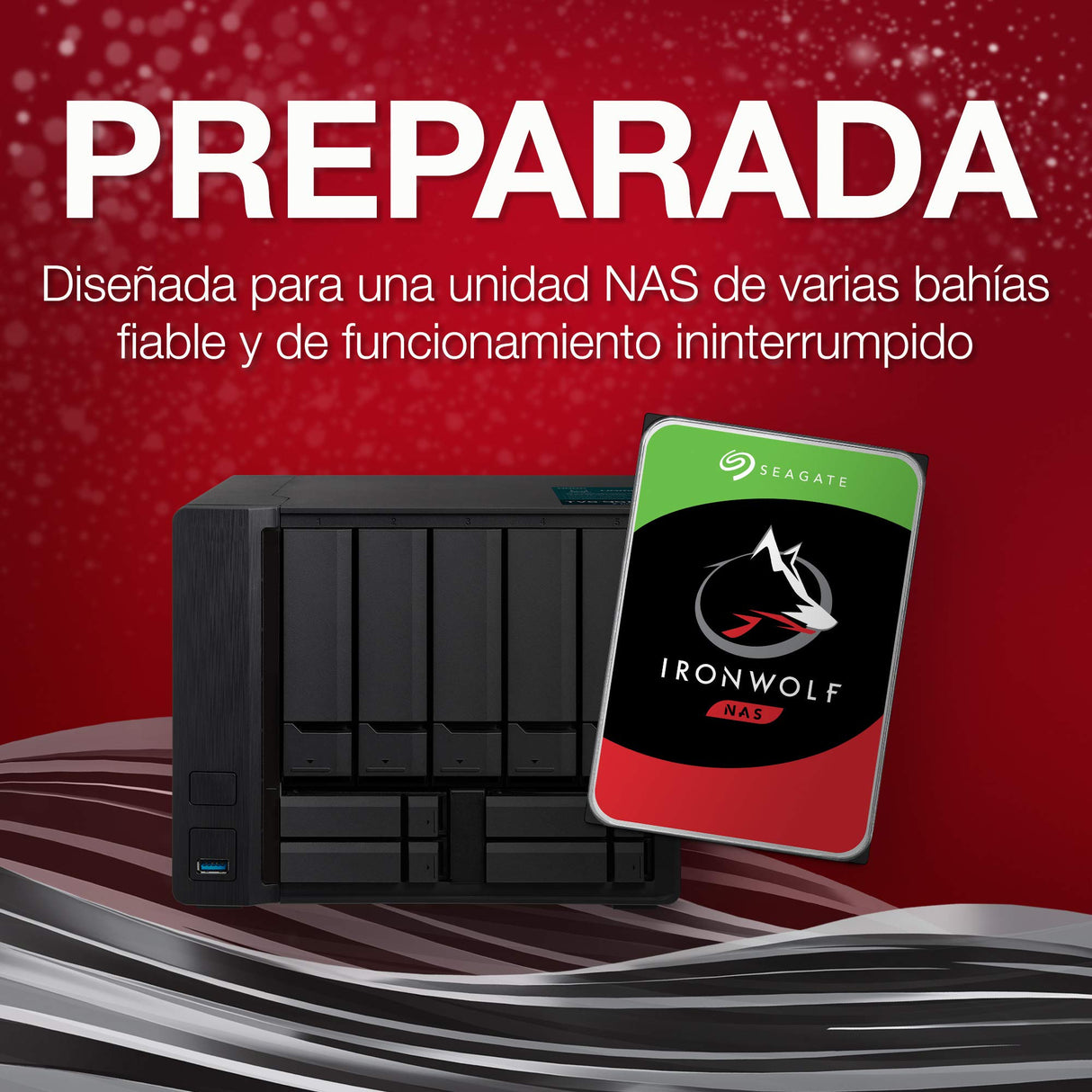 Seagate IronWolf, 12TB, NAS, Disco duro interno, HDD, CMR 3,5" SATA 6GB/s, 7200 RPM, caché de 256 MB para almacenamiento conectado a red RAID y 3 años Rescue Services (ST12000VN0007)