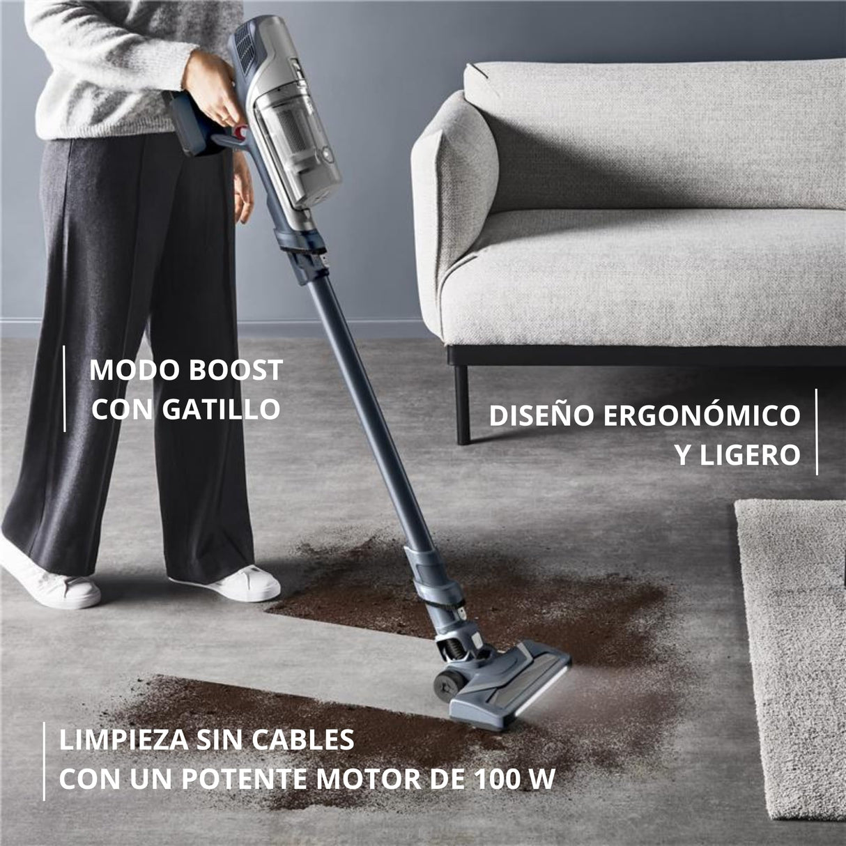 Rowenta XPert 6.60 - Aspiradora escoba versátil sin cable, con 3 funciones en 1 multiespacios, batería de litio, 2 velocidades, gatillo Boost, ligero y portatil, Gris oscuro RH6836