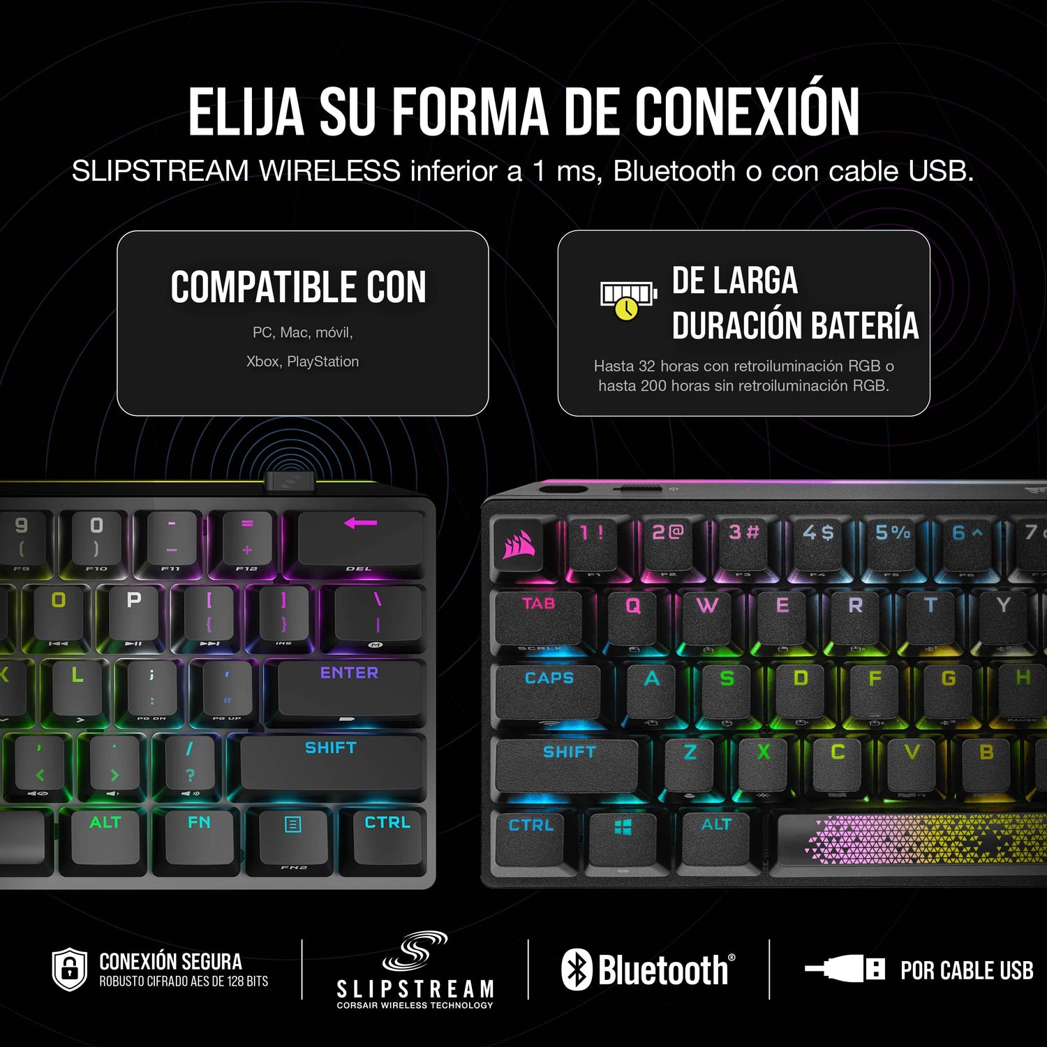 Corsair K70 PRO MINI WIRELESS RGB 60% Teclado Mecánico para Juegos - Interruptores CHERRY MX RED Intercambiables - PBT Double-Shot - Compatible con iCUE - PC, Mac, PS5, PS4, Xbox - QWERTY ES - Negro