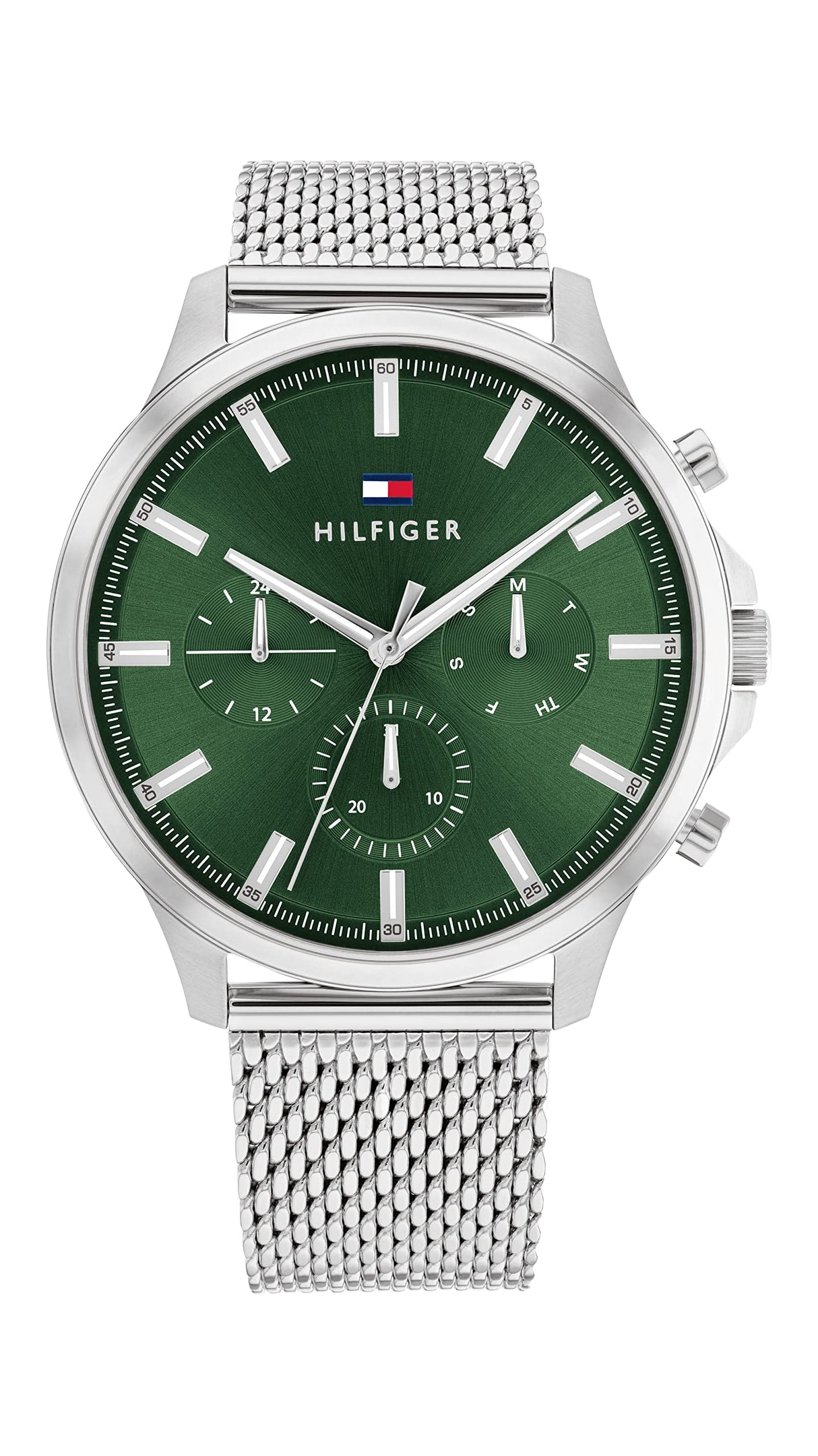 Tommy Hilfiger Reloj Analógico de Cuarzo Multifunción para Hombre con Correa de Malla de Acero Inoxidable Plateada - 1710499