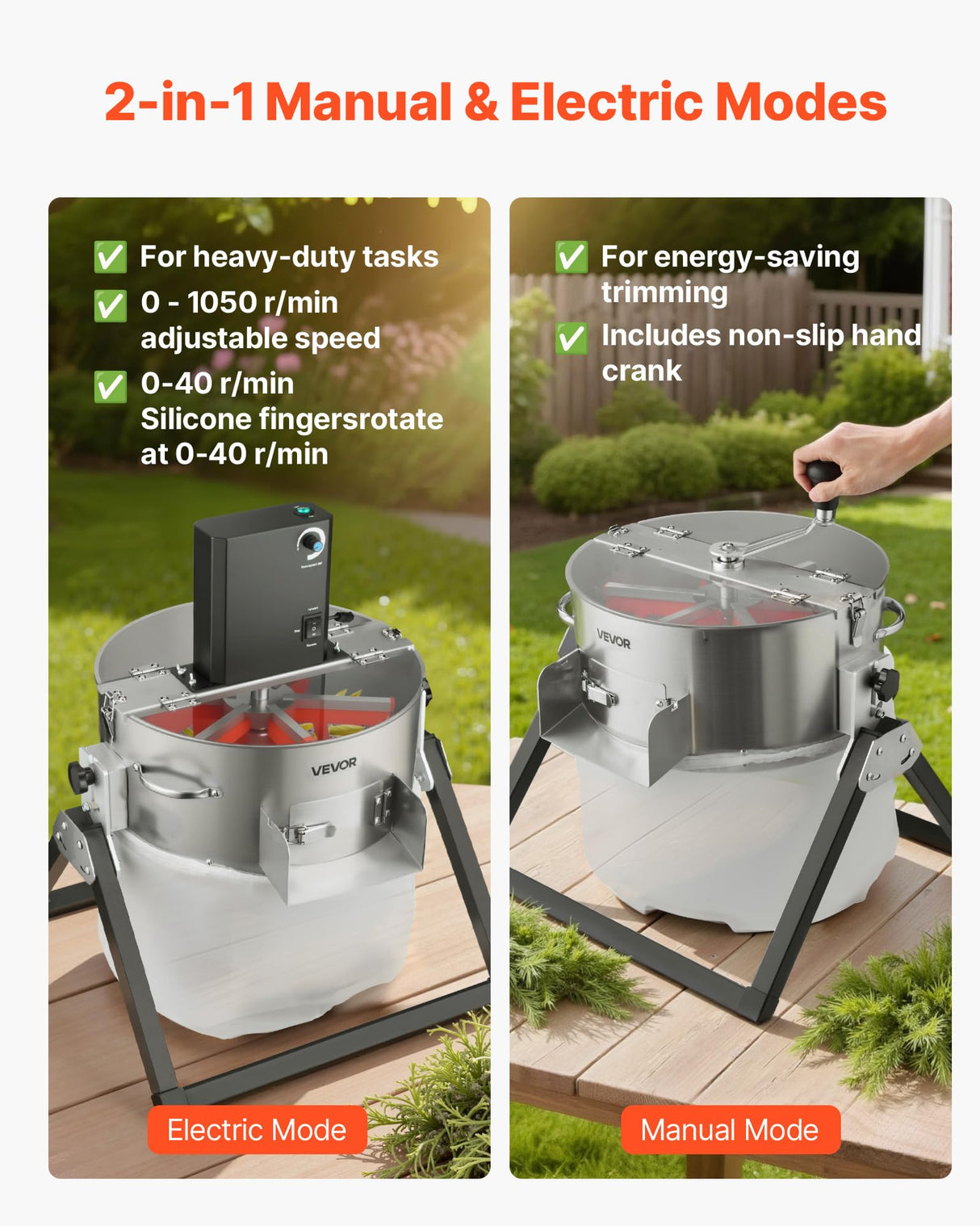 VEVOR Recortadora de Cogollos Eléctrica 370 mm con Cuchilla de Acero Inoxidable Cortador Hidropónico en Seco y Húmedo con Tapa Transparente y Bolsa de Recolección para Brotes, Hierbas Aromáticas