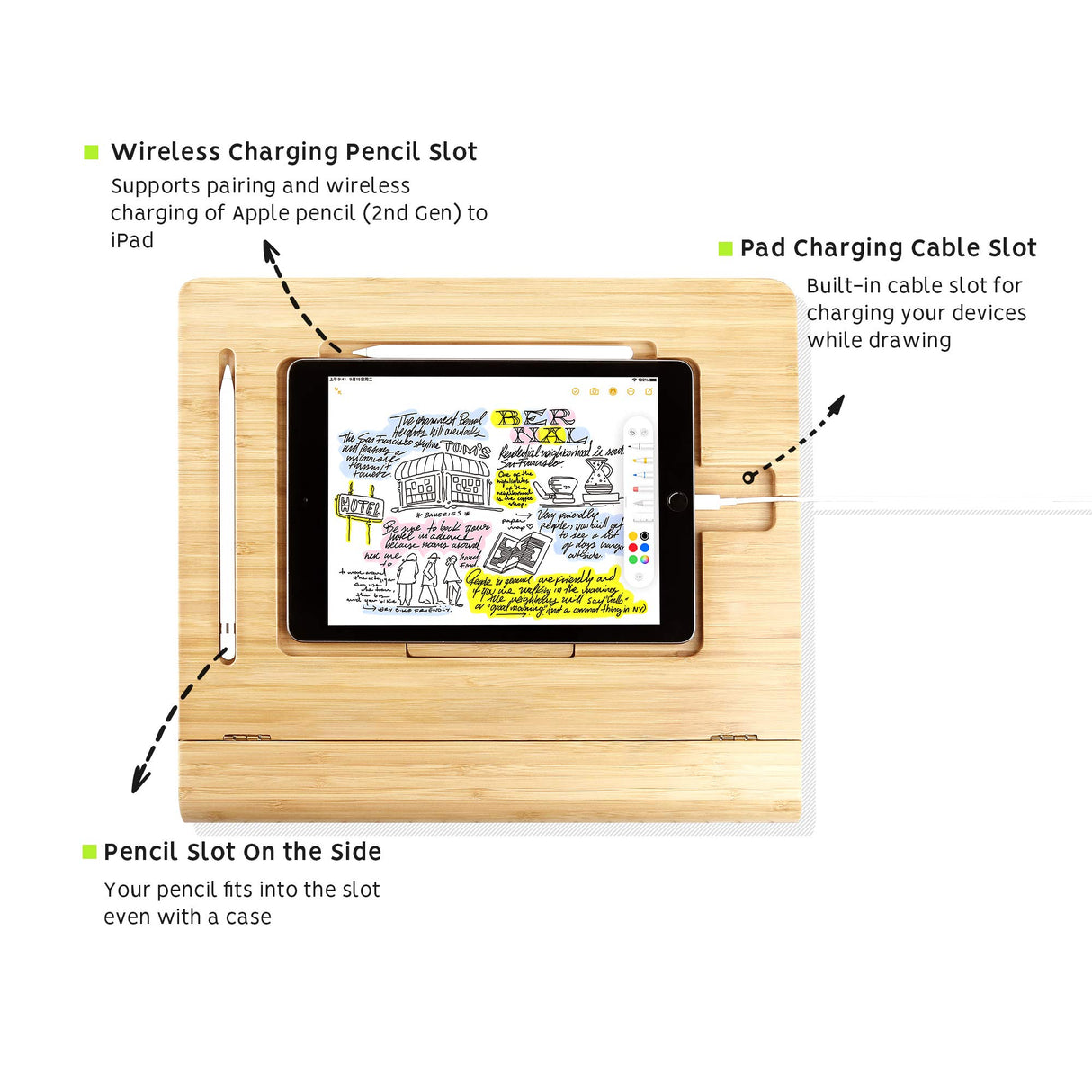 ELETIUO Soporte Ajustable Plegable para Tableta, Organizador de Madera de bambú multiángulo para iPad, Estable para Dibujar, Ver, Escribir (soporta múltiples Dispositivos)
