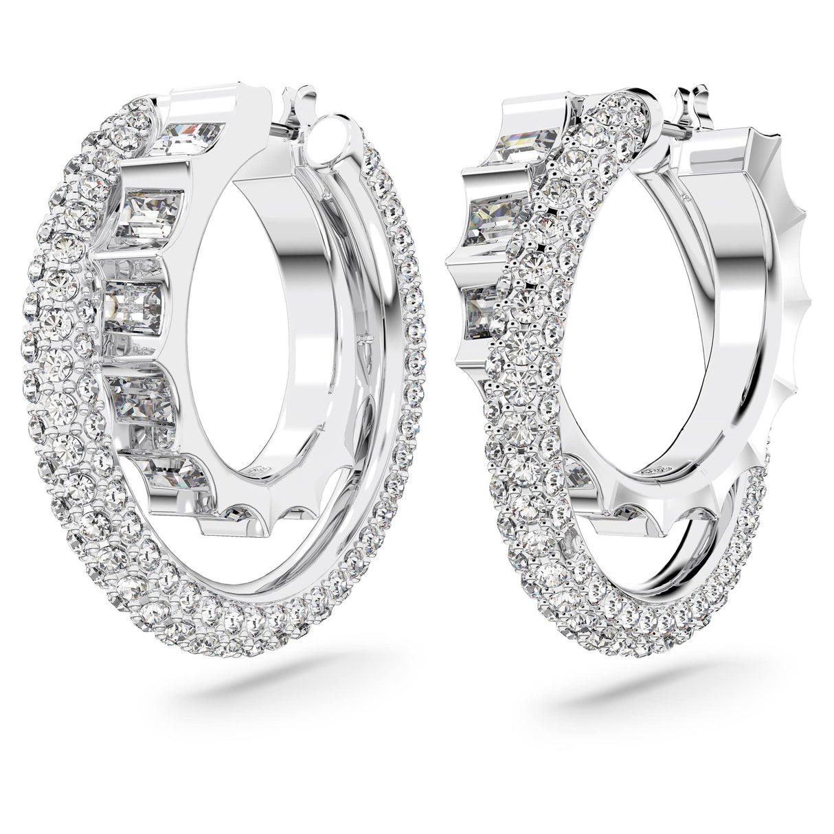 Swarovski Pendientes de Aro Rota para Mujer, Pendientes con un Diseño de Doble Aro, en Baño de Rodio, Colección Rota de Swarovski