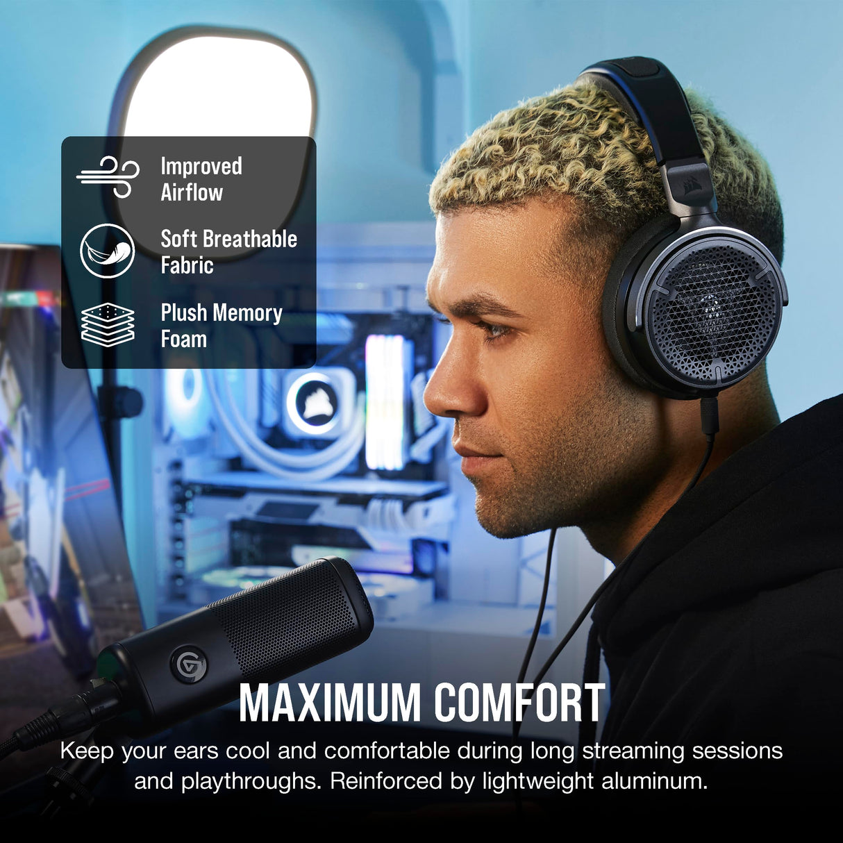 Corsair Virtuoso Pro Auriculares para Juegos con Cable y Parte Trasera Abierta, micrófono unidireccional Desmontable, Controladores de grafeno 50 mm, Respuesta de frecuencia de 20 Hz-40 kHz, Carbono