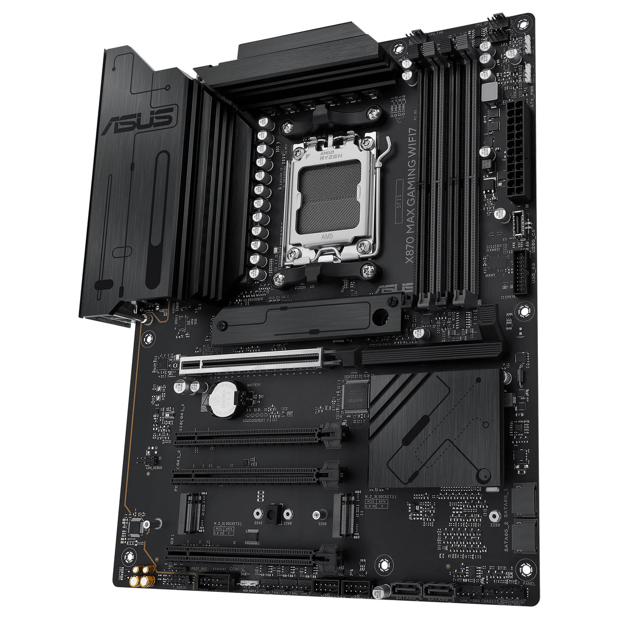 ASUS X870 MAX Gaming WIFI7 - Placa Base AMD X870 ATX, Negro, 12+2+1 DrMOS, DDR5, PCIe 5.0, Q-Release, M.2, WiFi 7, WiFi Q Antenna, 2.5Gb Ethernet, HDMI, USB4, USB Tipo-C, BIOS Flashback, Aura Sync